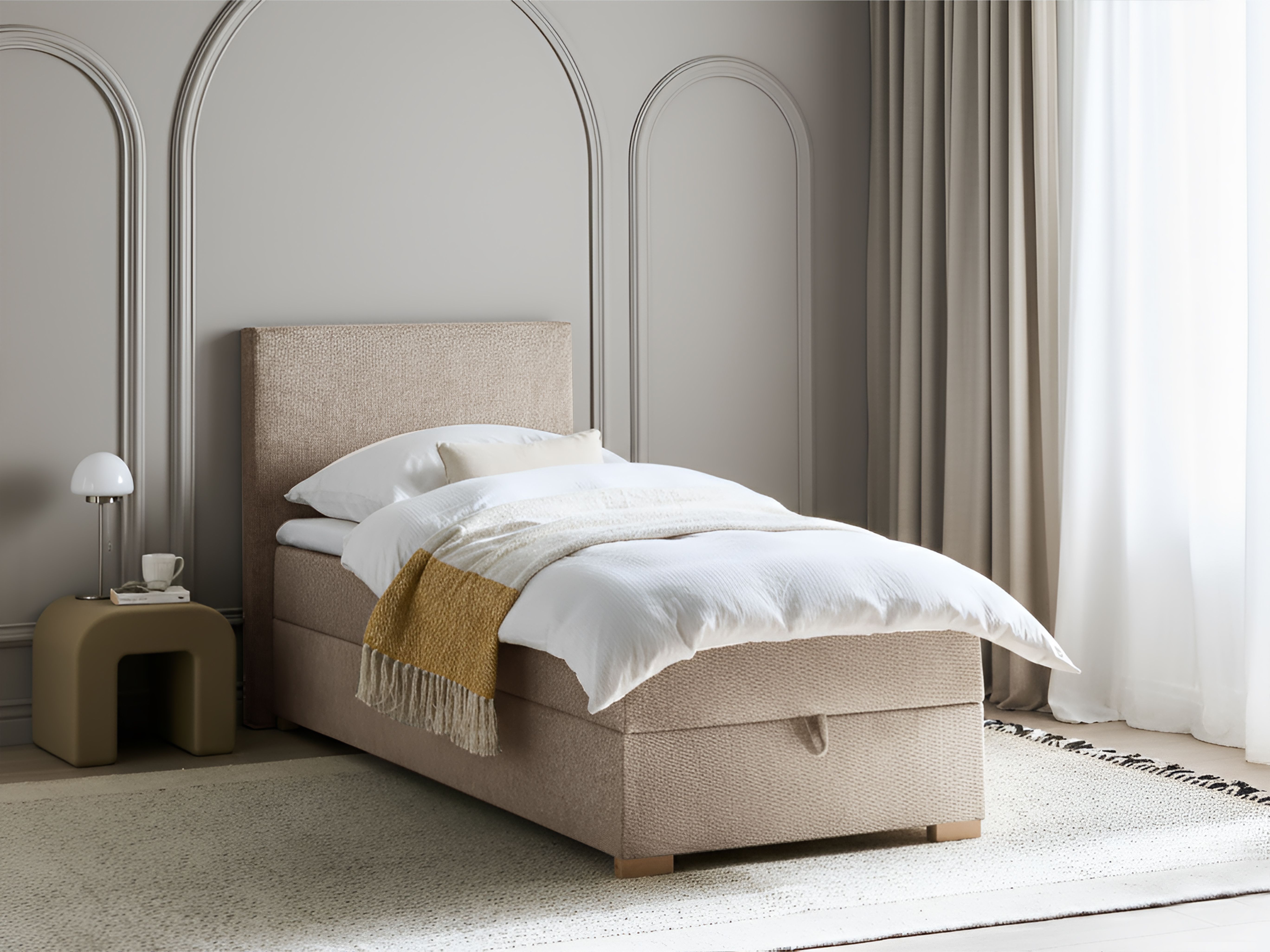 Divan Bed with Storage Fabric MAJOR 90 x 200 cm (EU Single) Taupe