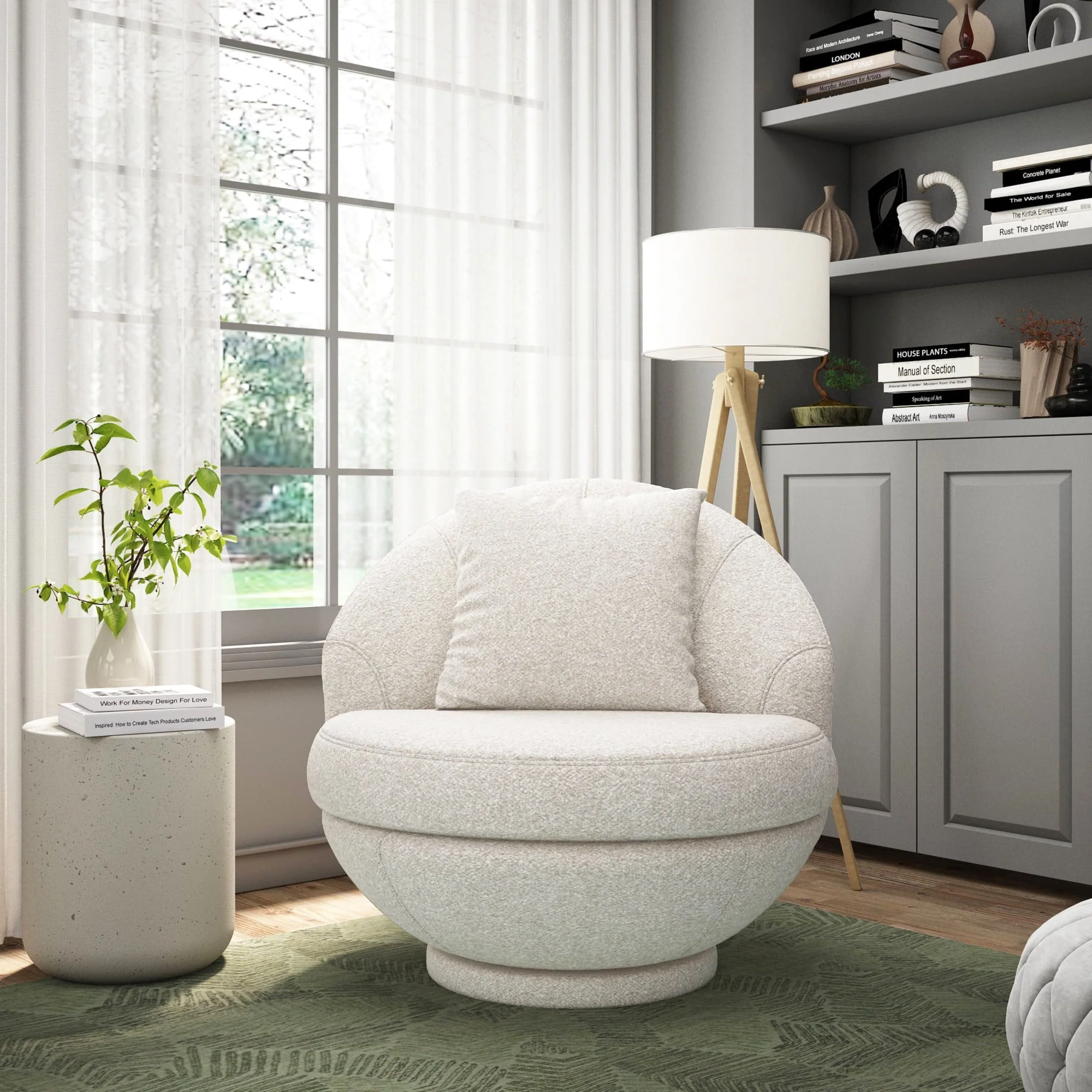 Hillsdale Boulder Upholstered Swivel Storage Chair, Ash White - Image 2