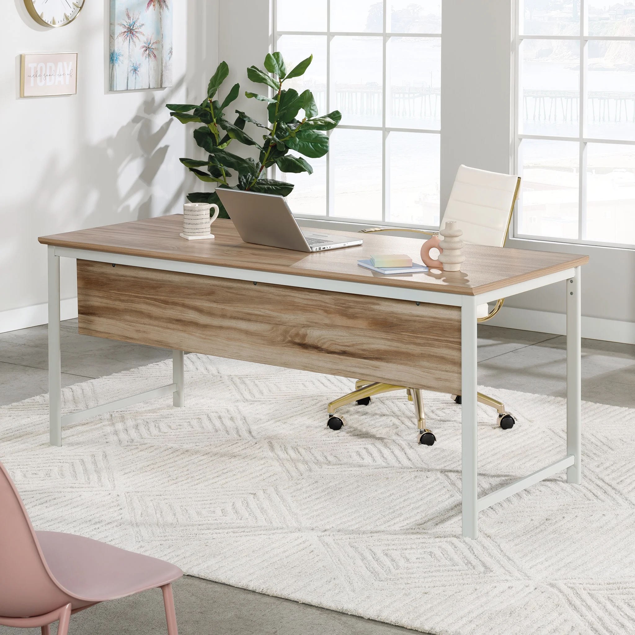 Sauder Bergen Circle Table Desk, Kiln Acacia Finish