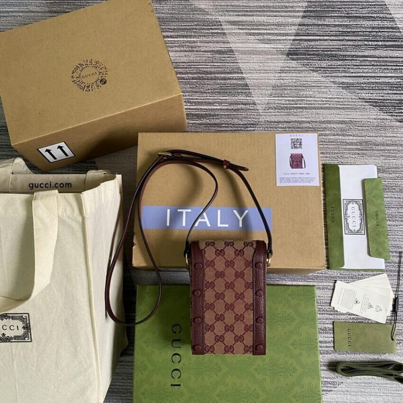 Replica Gucci Horsebit 1955 Mini Bag 625615 In Burgundy Gg Canvas1:1High-quality replica