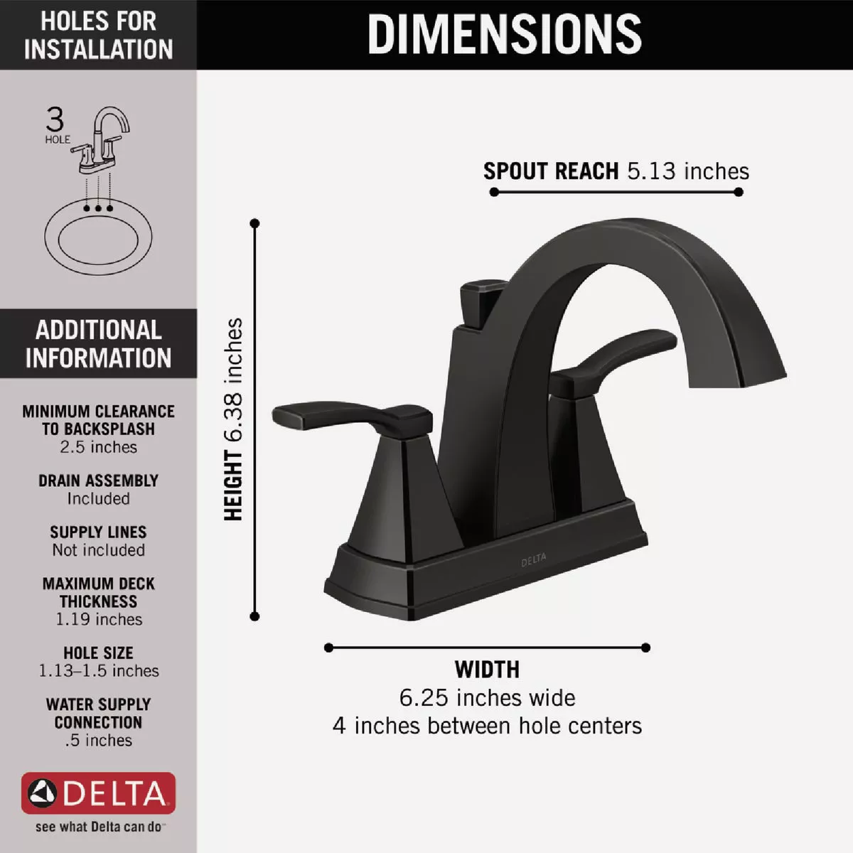 Delta Flynn Matte Black 2-Handle Lever Centerset Bathroom Faucet with Pop-Up