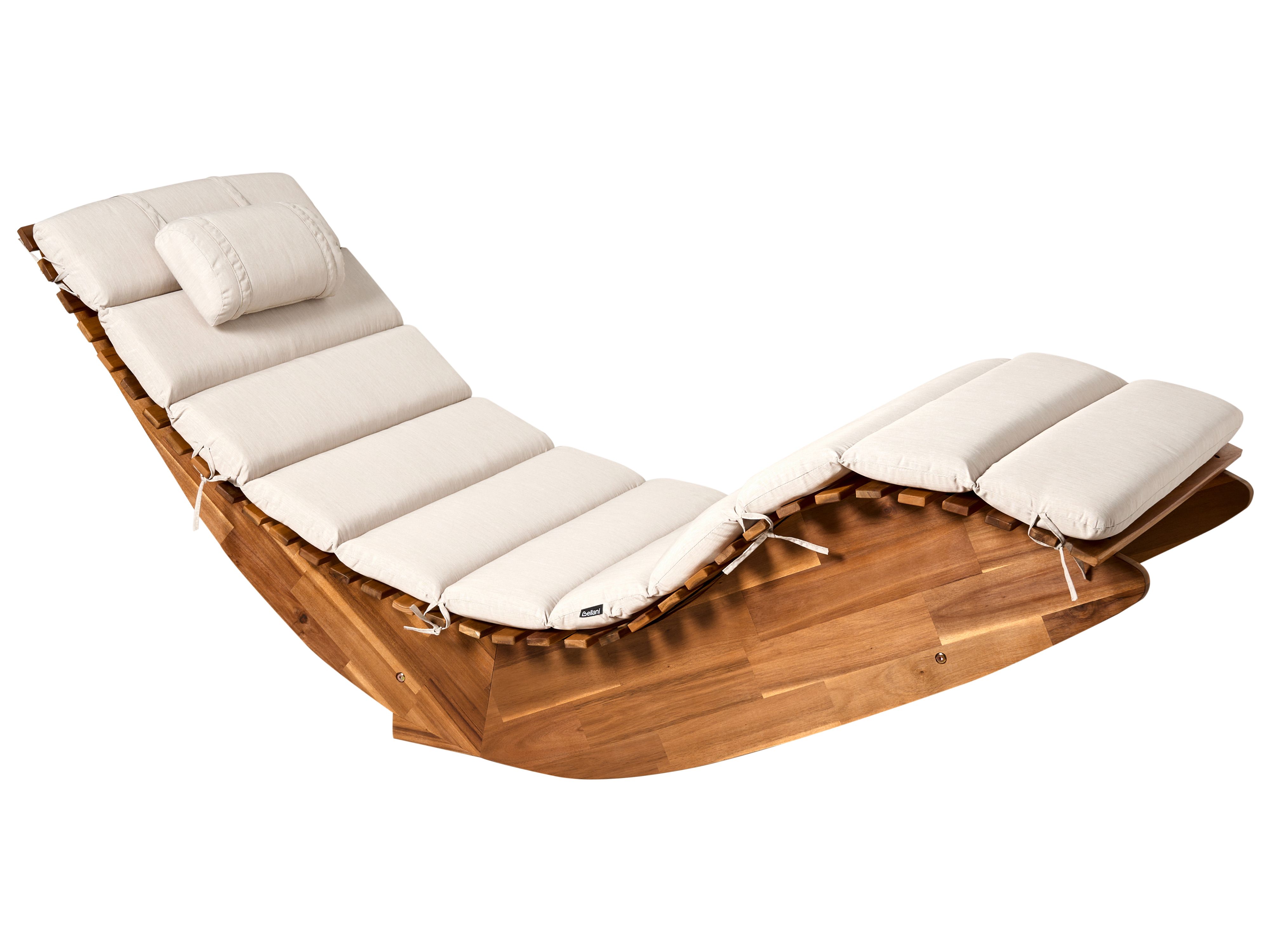 Sun Lounger with Cushion BRESCIA PREMIUM Acacia Wood Light Beige