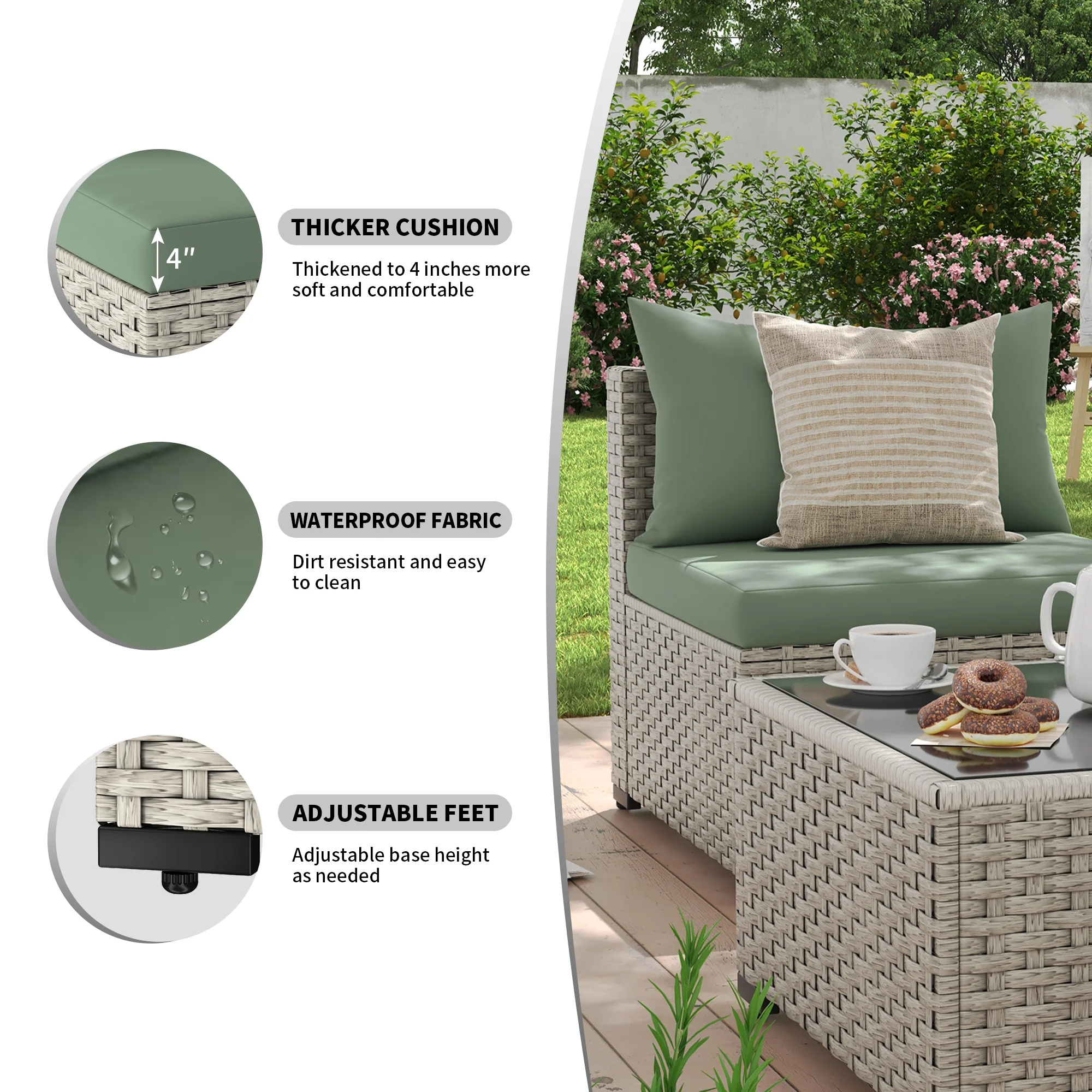 7 Pieces Patio Conversation Set, Outdoor Sectional PE Rattan Wicker Furniture Seat,Dark Gray - Image 43