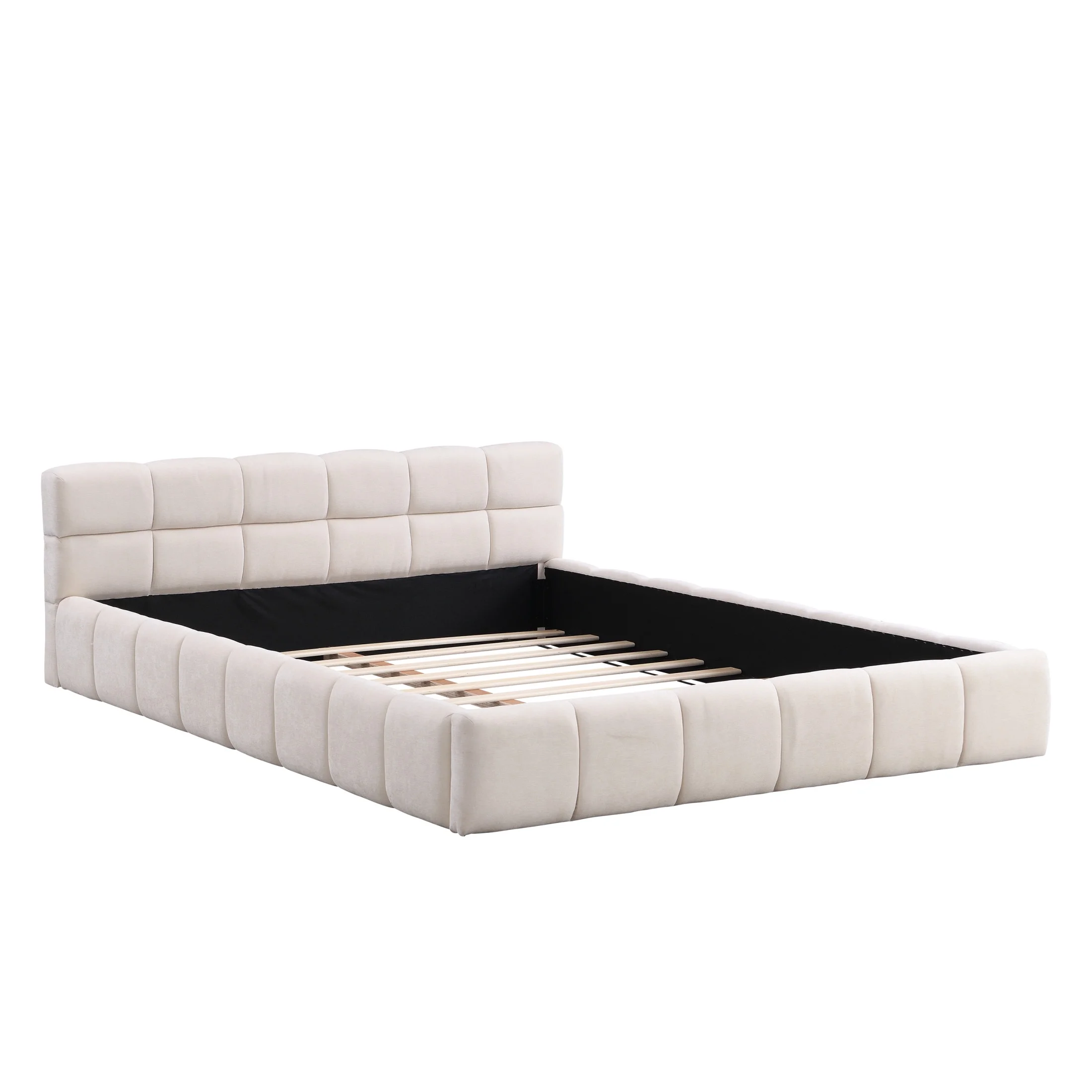 Christopher Knight Home Minimalist Chenille Queen Upholstered Bed, Tufted Checkerboard Headboard, Light Beige