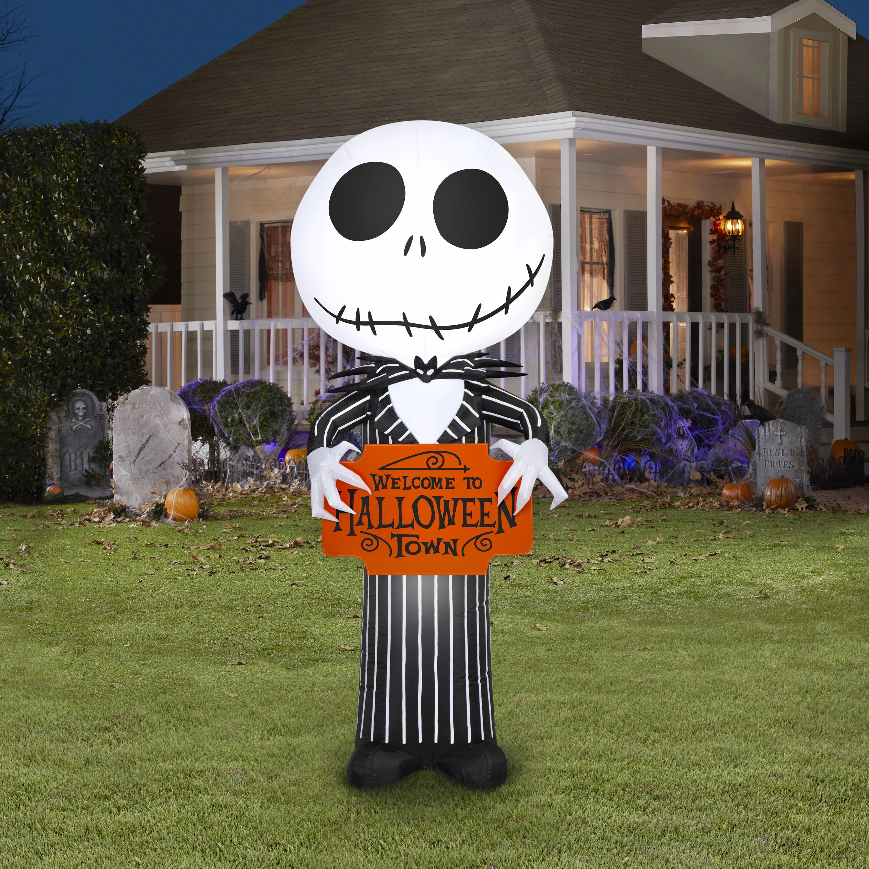 Airblown Halloween Yard Inflatables Light Jack Skellington with Welcome to Halloween Town Sign Disney, 5 ft - Image 2 Airblown Halloween Yard Inflatables Light Jack Skellington with Welcome to Halloween Town Sign Disney, 5 ft - Image 2