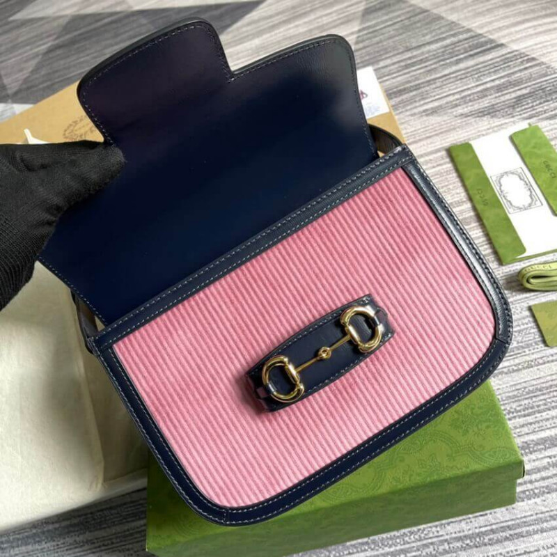 Replica Gucci Horsebit 1955 Small Bag 602204 Pink Corduroy1:1High-quality replica