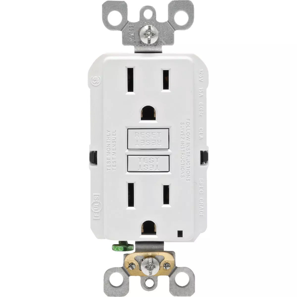 Leviton SmartlockPro Self-Test 15A White Residential Grade Rounded Corner 5-15R GFCI Outlet