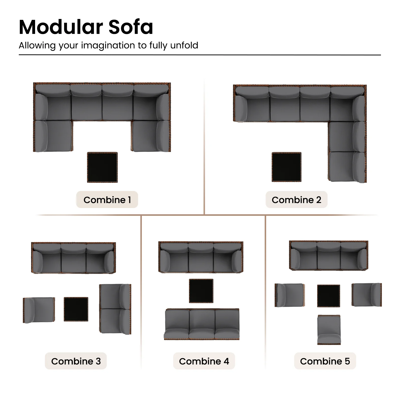 ELPOSUN 7 Pieces Patio Furniture Set, Outdoor Furniture Sectional Rattan Sofa for Backyard Garden Dark Grey