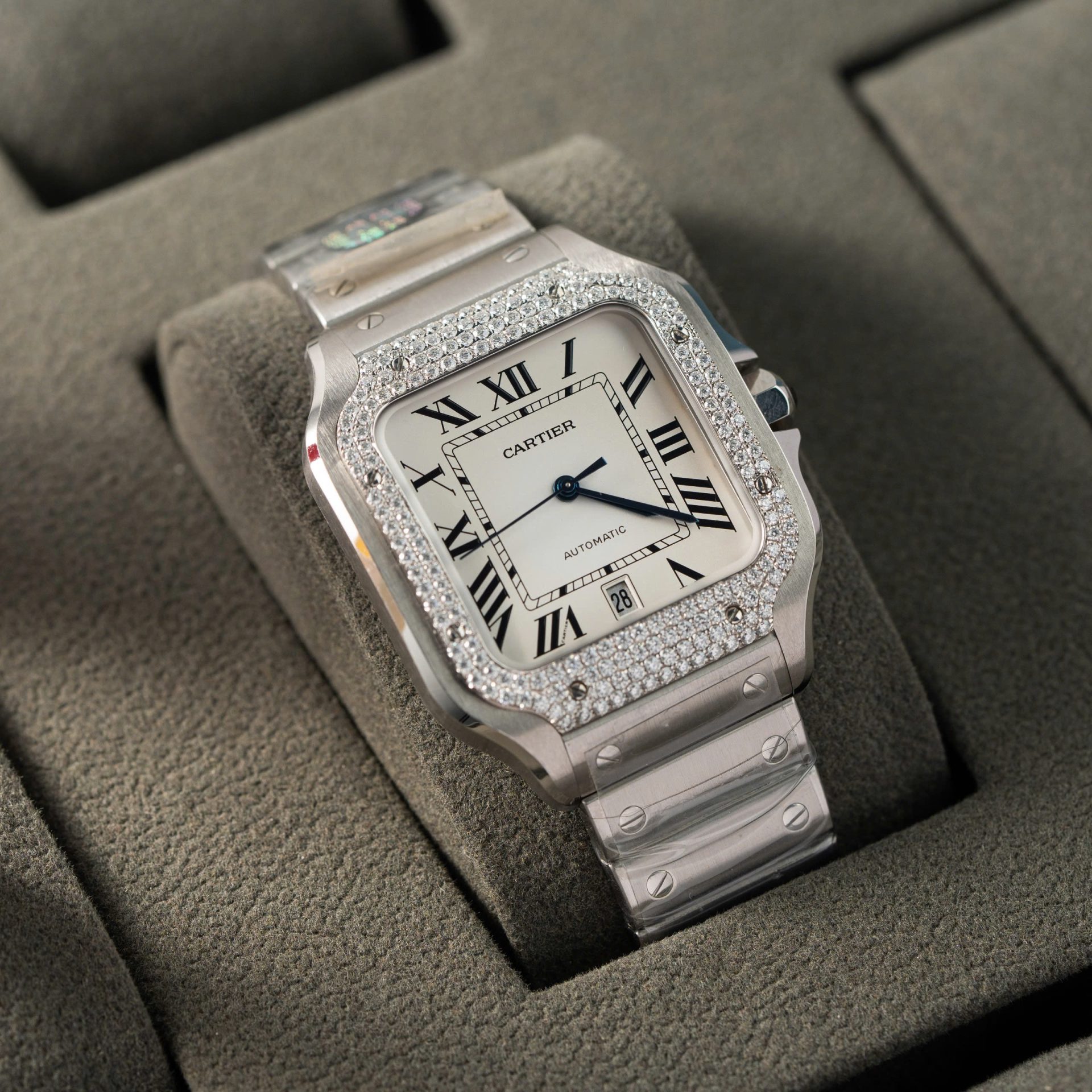 Cartier Replica 11 Watch Santos Moissanite Diamond Bezel White Dial BV Factory 39.8mm - Elite Watch Atelier