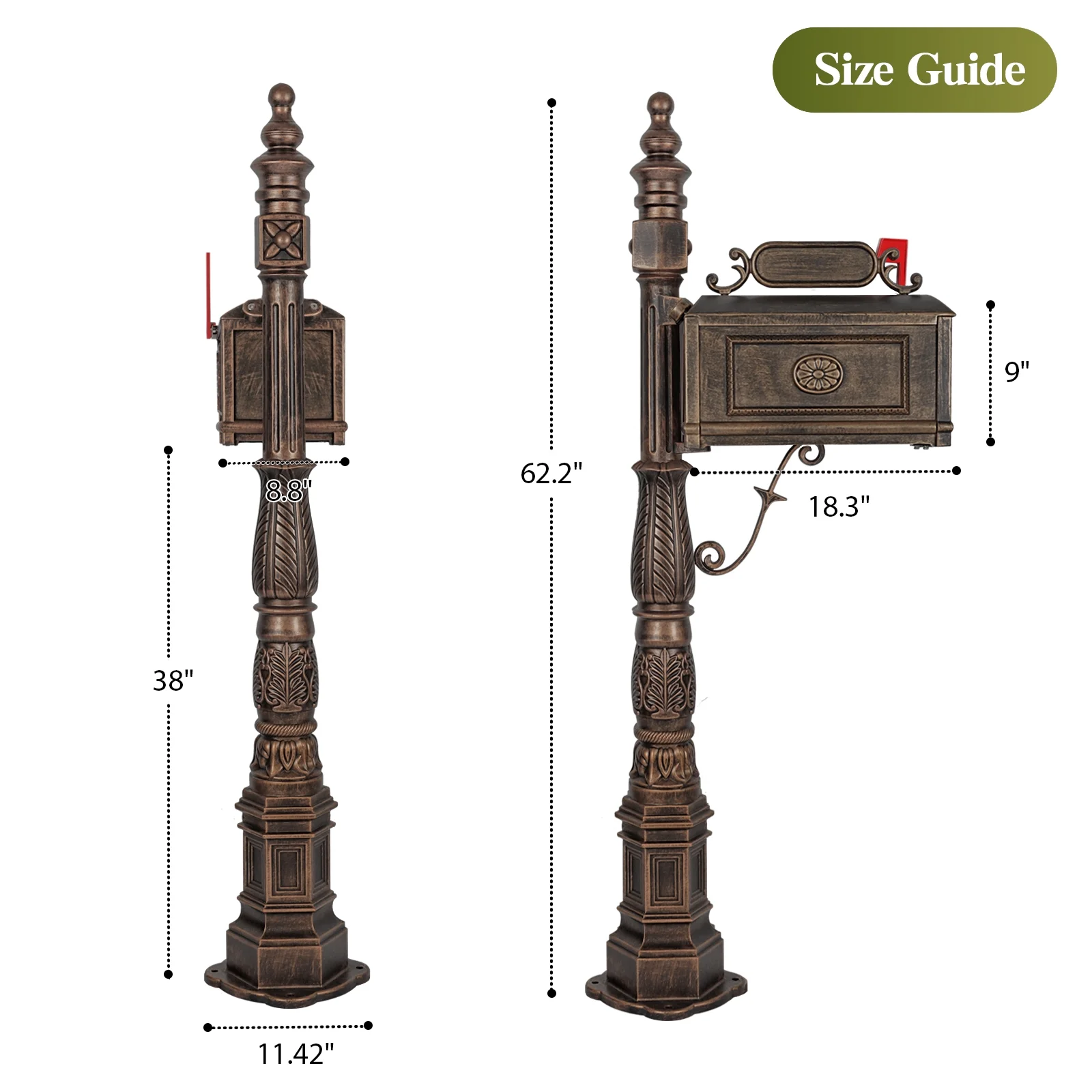 Betisef Large Cast Aluminum Mailbox Barcelona Decorative Post Mail Box Combination Stratford Heavy Duty - Image 4