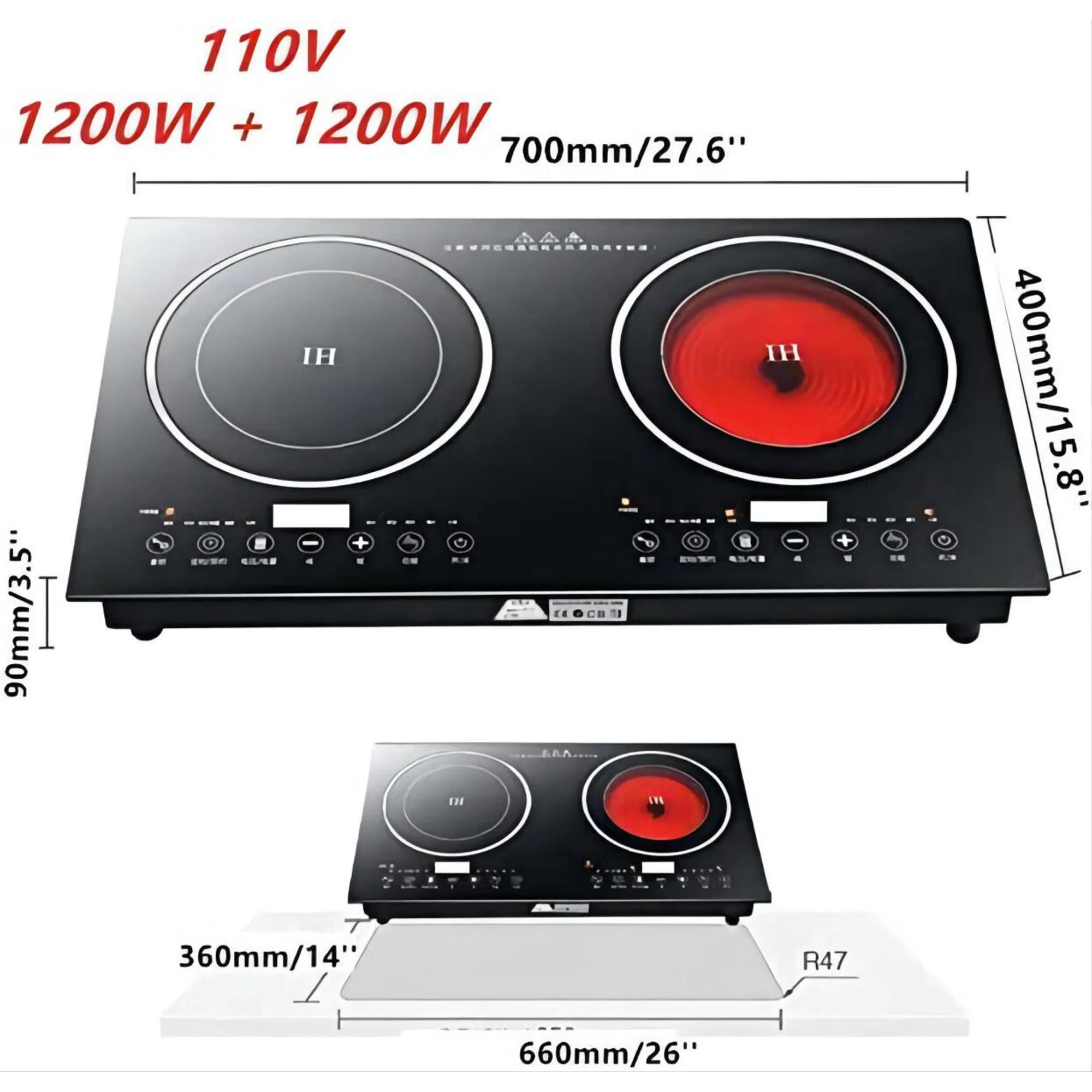 Anqidi 2400W Double Induction Cooktop, Portable Countertop Digital Electric Induction Cooker w/8 Gear Firepower 110V