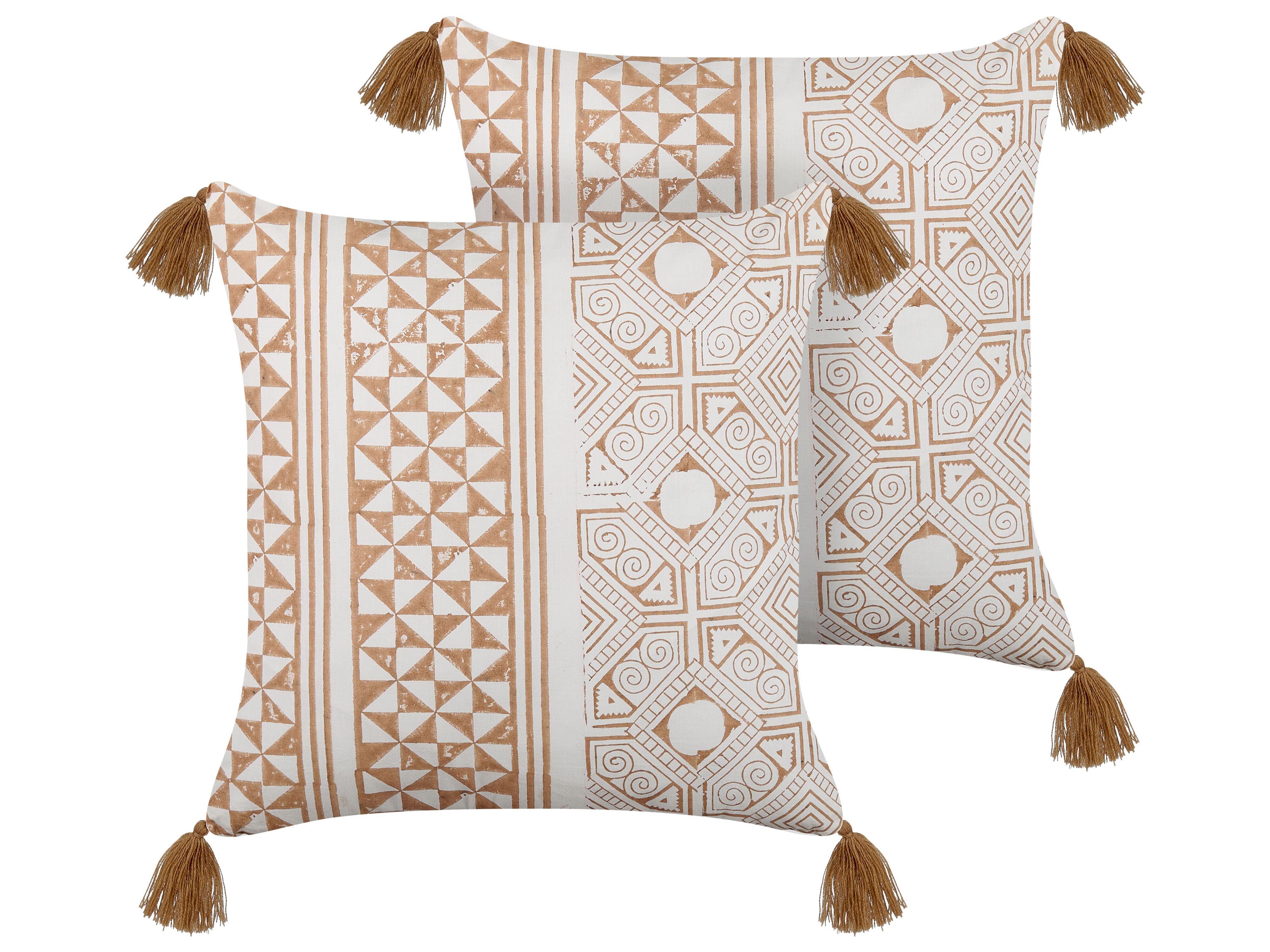 Set of 2 Decorative Cushions MALUS Cotton 45 x 45 cm Light Brown Oriental Pattern