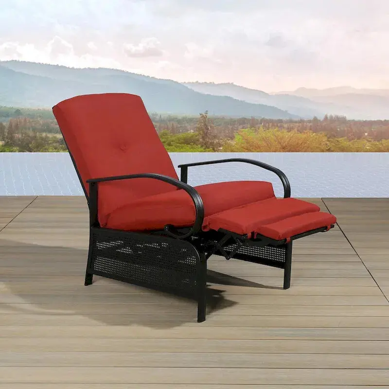 Adjustable Outdoor Reclining Lounge Chair With Cushions, 38 in D x 26.5 in W x 38.5 in H - Image 4 Adjustable Outdoor Reclining Lounge Chair With Cushions, 38 in D x 26.5 in W x 38.5 in H - Image 4