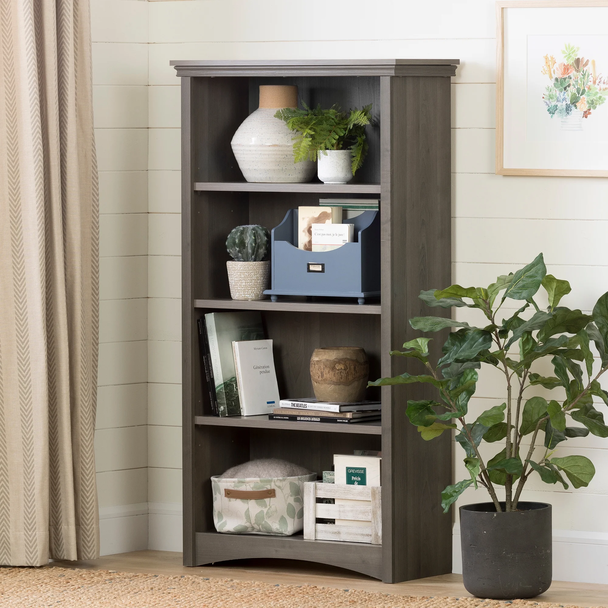Gascony 4-Shelf Bookcase-Rubbed Black-South Shore - Image 16