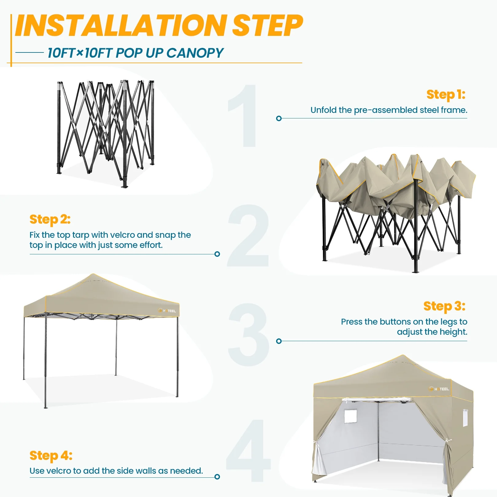 SANOPY 10'x10' Pop up Canopy Tent Anti-UV Waterproof Outdoor Gazebo Instant Party Wedding Backyard Canopy Tent Shade Shelter for Backyard, Patio, Parties,Khaki