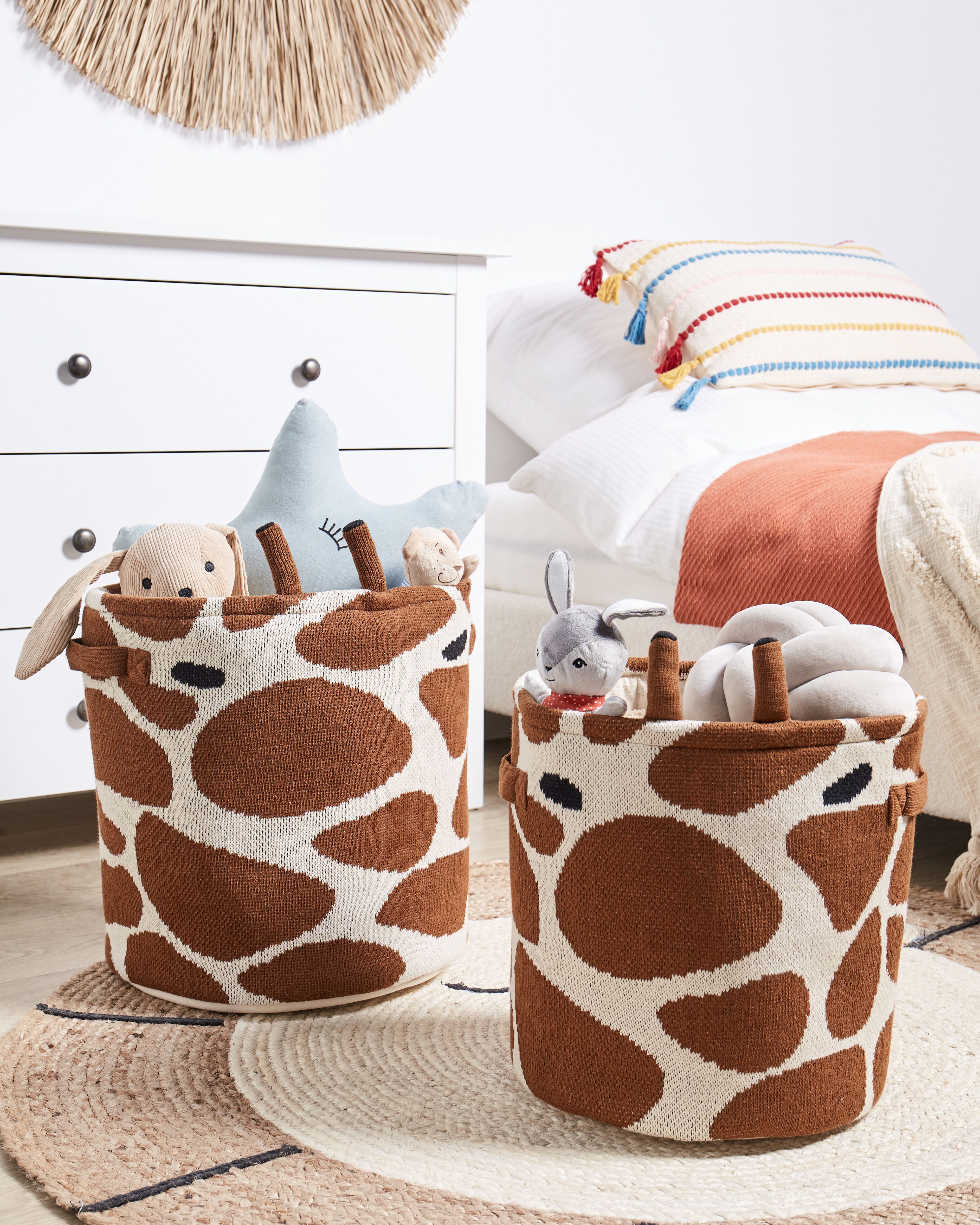 Set of 2 Kids Baskets Giraffe POMANG Cotton Brown