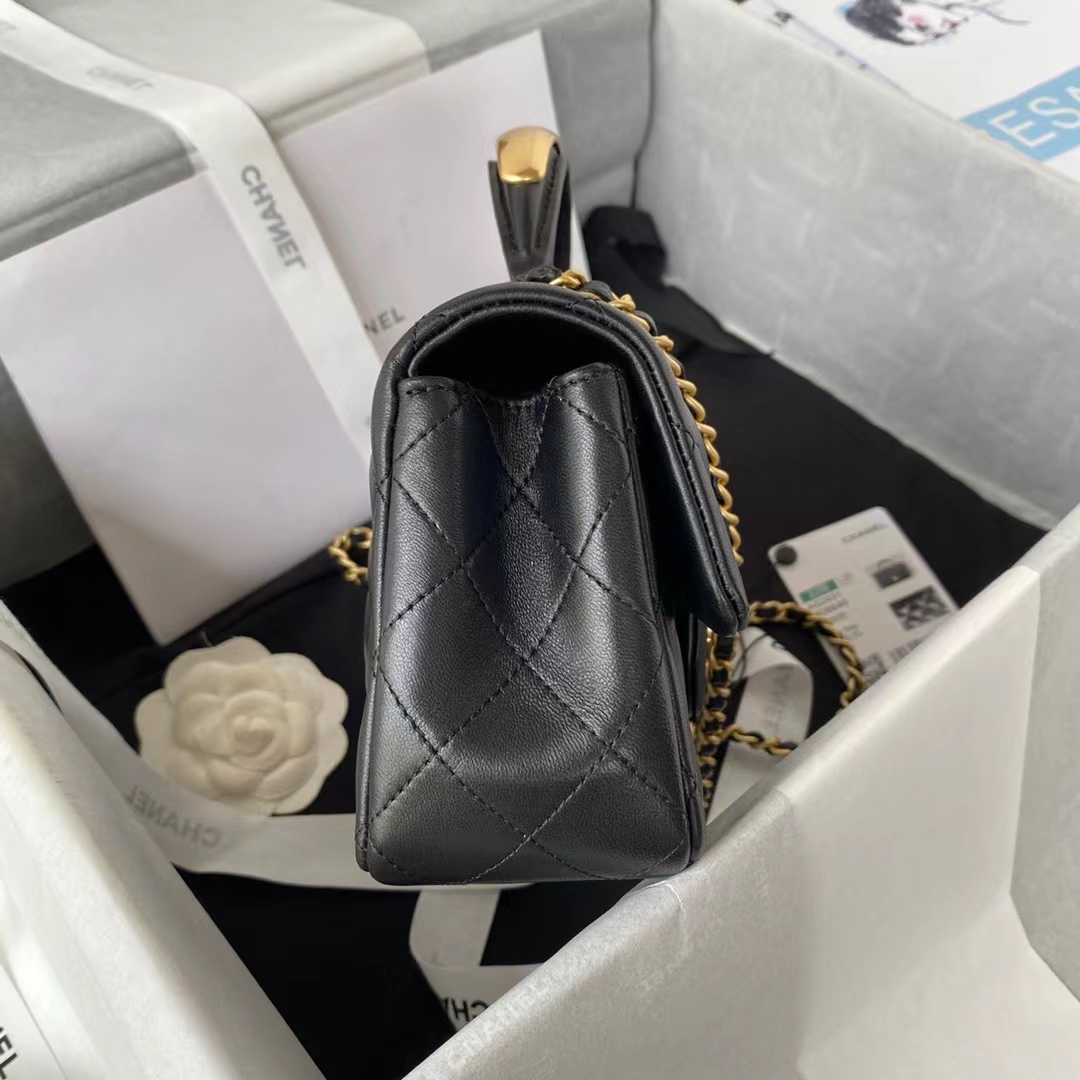 Replica Chanel Lambskin Mini Flap Bag With Top Handle Black As24311:1High-quality replica
