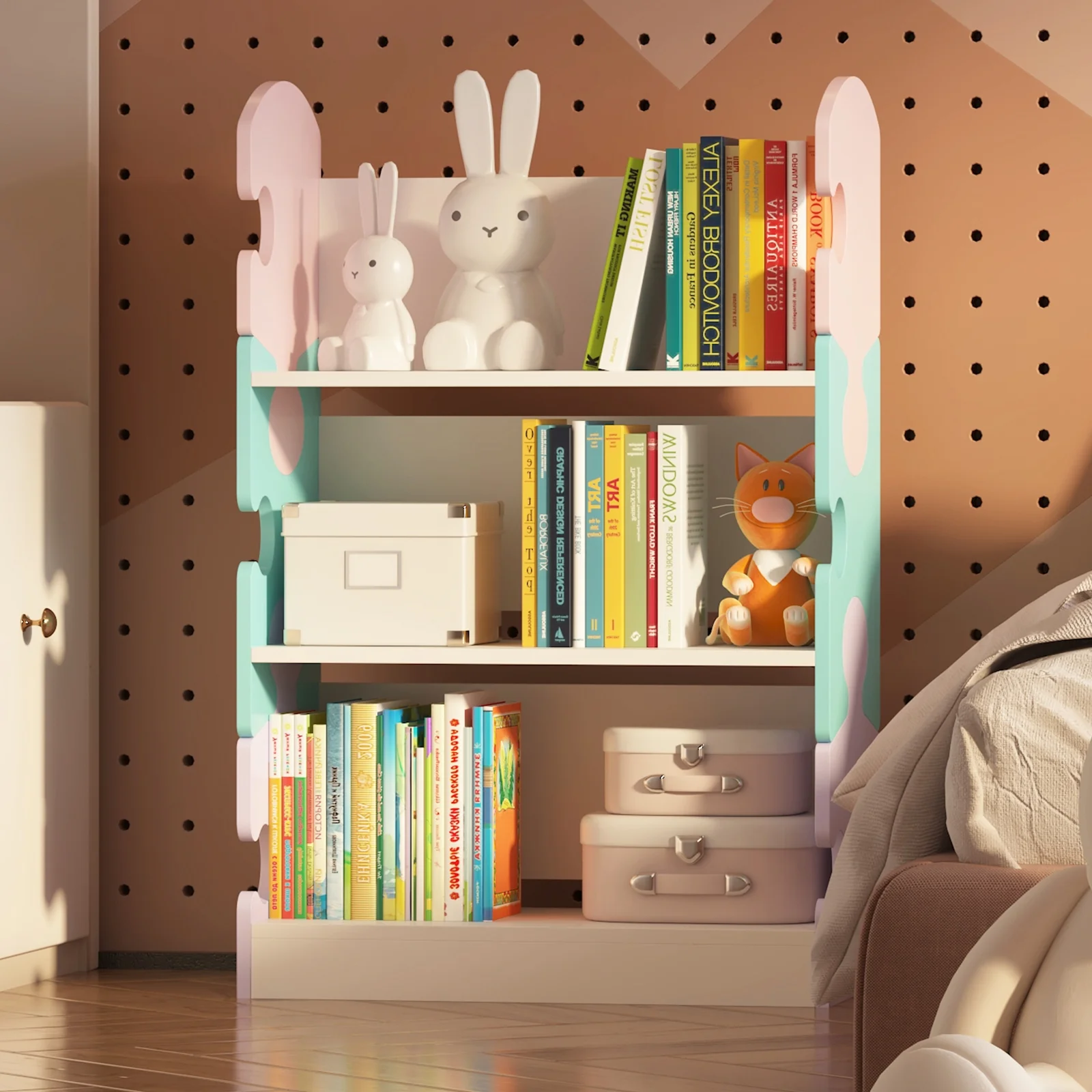 3-Tier Puzzle Piece Kids Bookshelf - Open Toy & Book Organizer for Nursery, Bedroom & Classroom