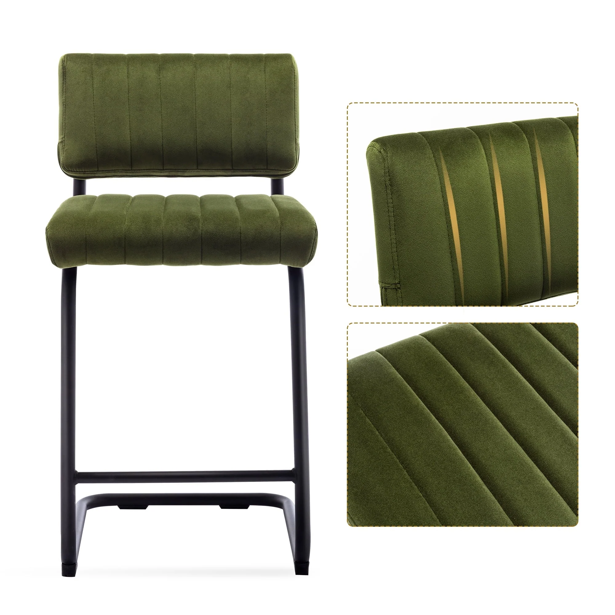 Zesthouse 24" Velvet Counter Stools Set of 2, Modern Counter Height Bar Stools with Back and Black Metal Base, Green - Image 9