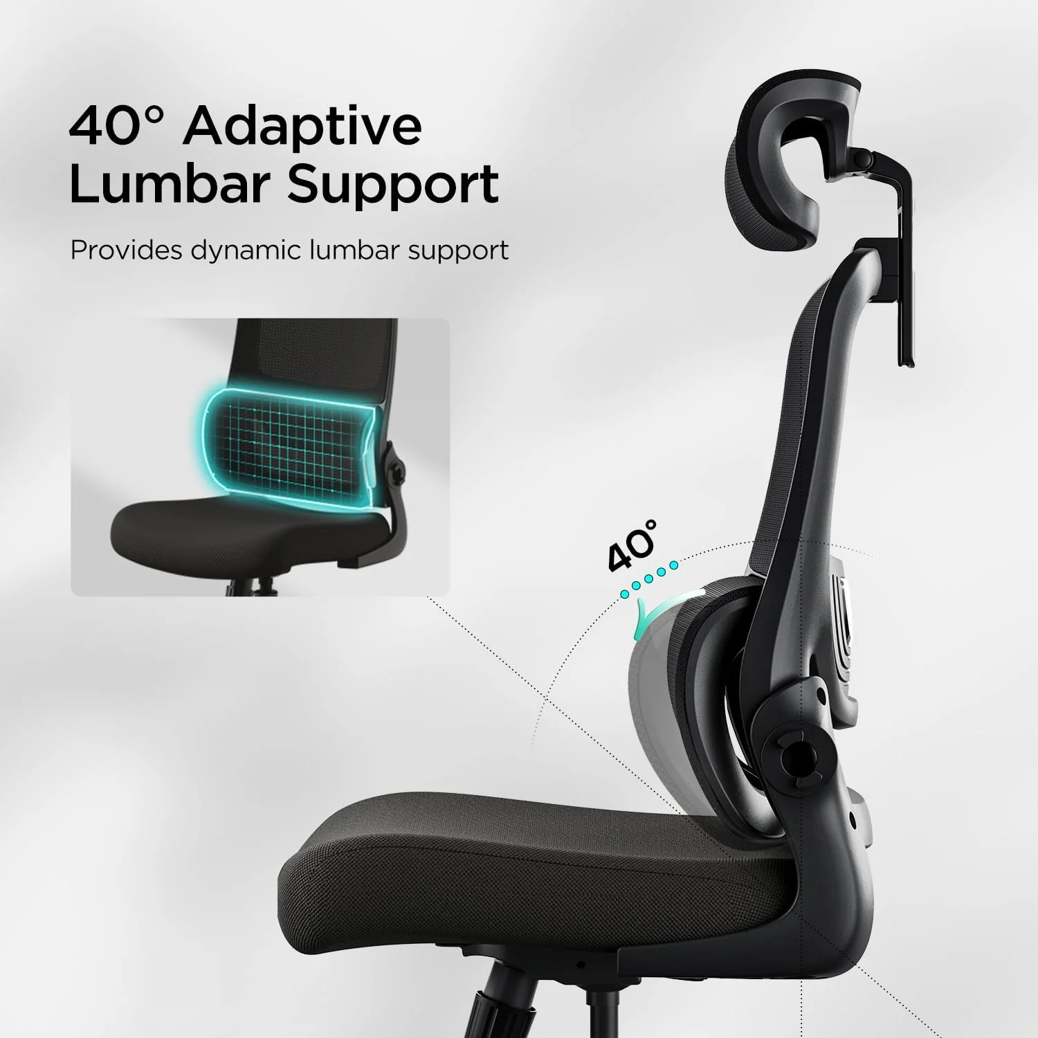 Hbada P1 Office Chair, Desk Chair with Adjustable Lumbar Support, Home Office Desk Chair with 2D Headrest, FILP-up Armrest, Swivel Computer Chair, Black - Image 3