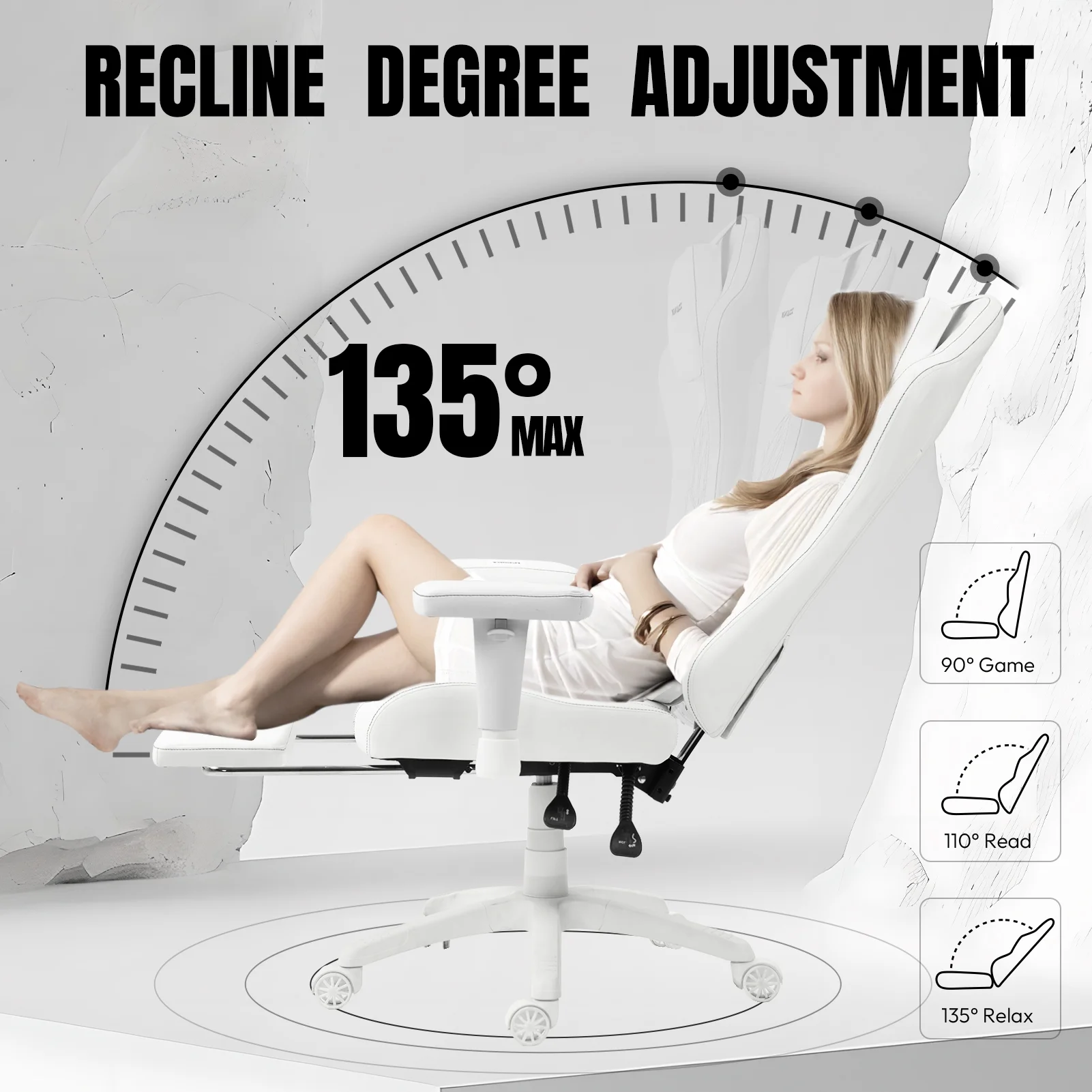 Dowinx Heated Massage Gaming Chair - Ergonomic Recliner with Pocket Spring Cushion, Adjustable Armrests & Footrest, Black-White - Image 16