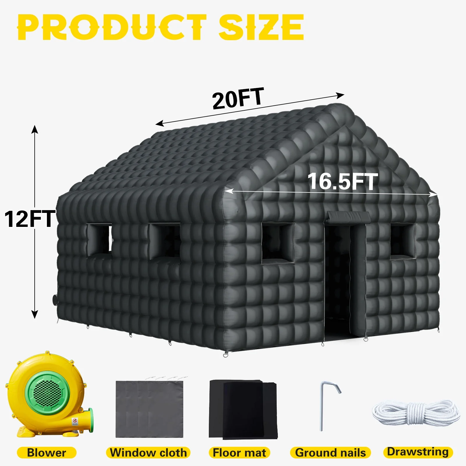 EROMMY Inflatable Nightclub 20x16.5x12 Ft, Inflatable Party Tent with 950w Blower, Inflatable Club Tent for Birthday Party Wedding Backyard Rental Business, Black - Image 8