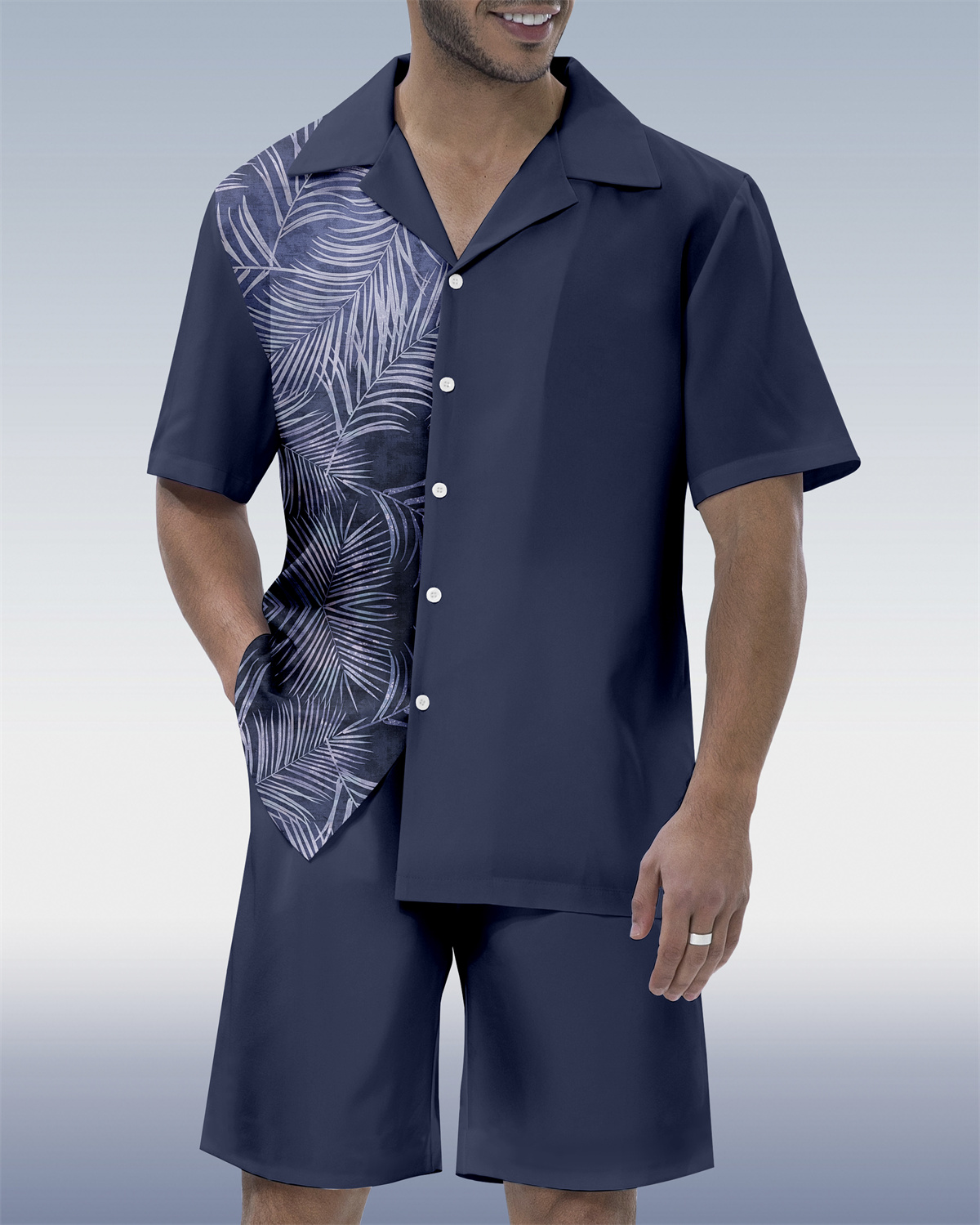 Men's Casual Vacation Hawaiian Cuban Collar Short Sleeve Shirt Set