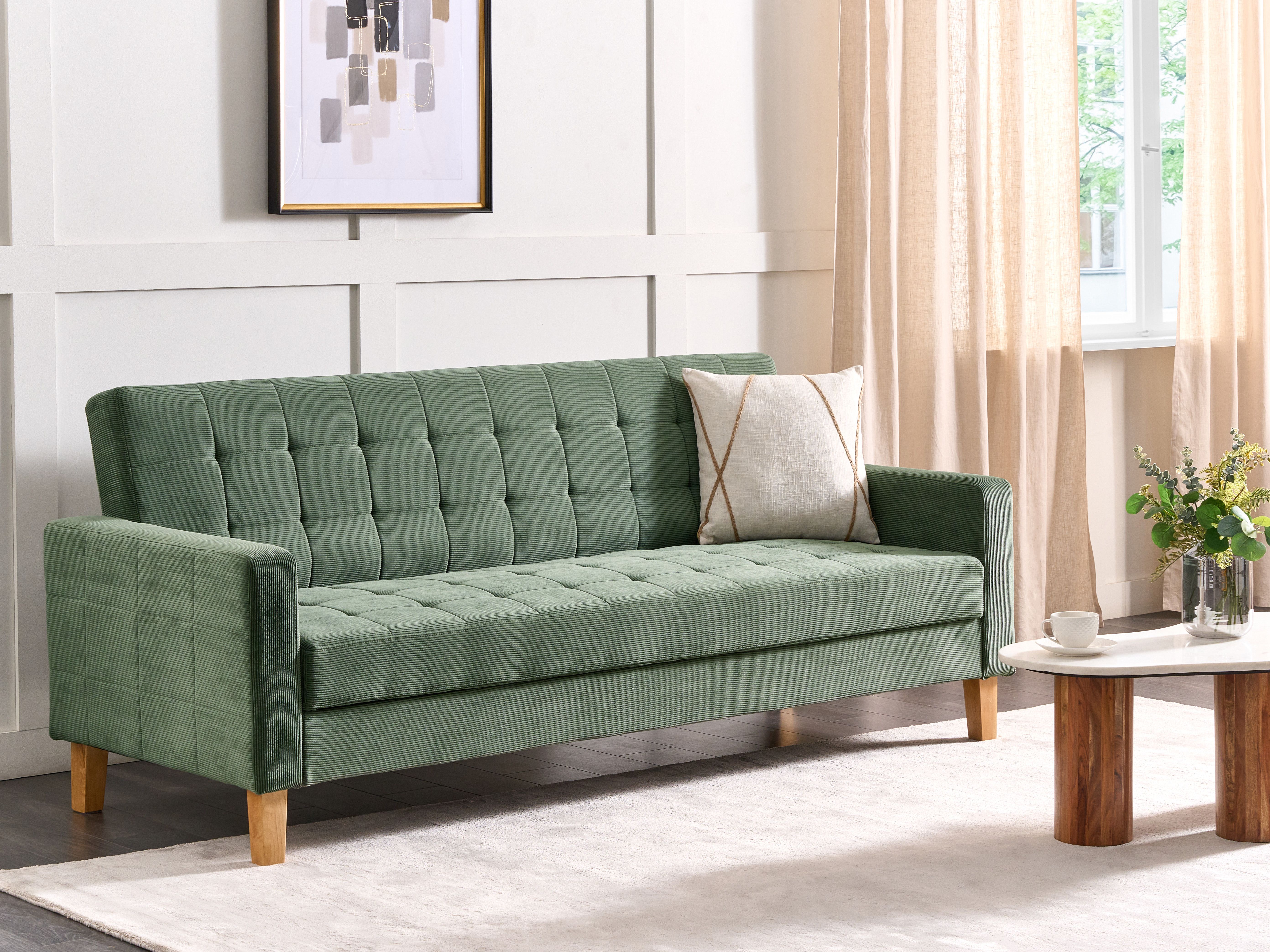 Sofa Bed 3 Seater VEHKOO Fabric Dark Green