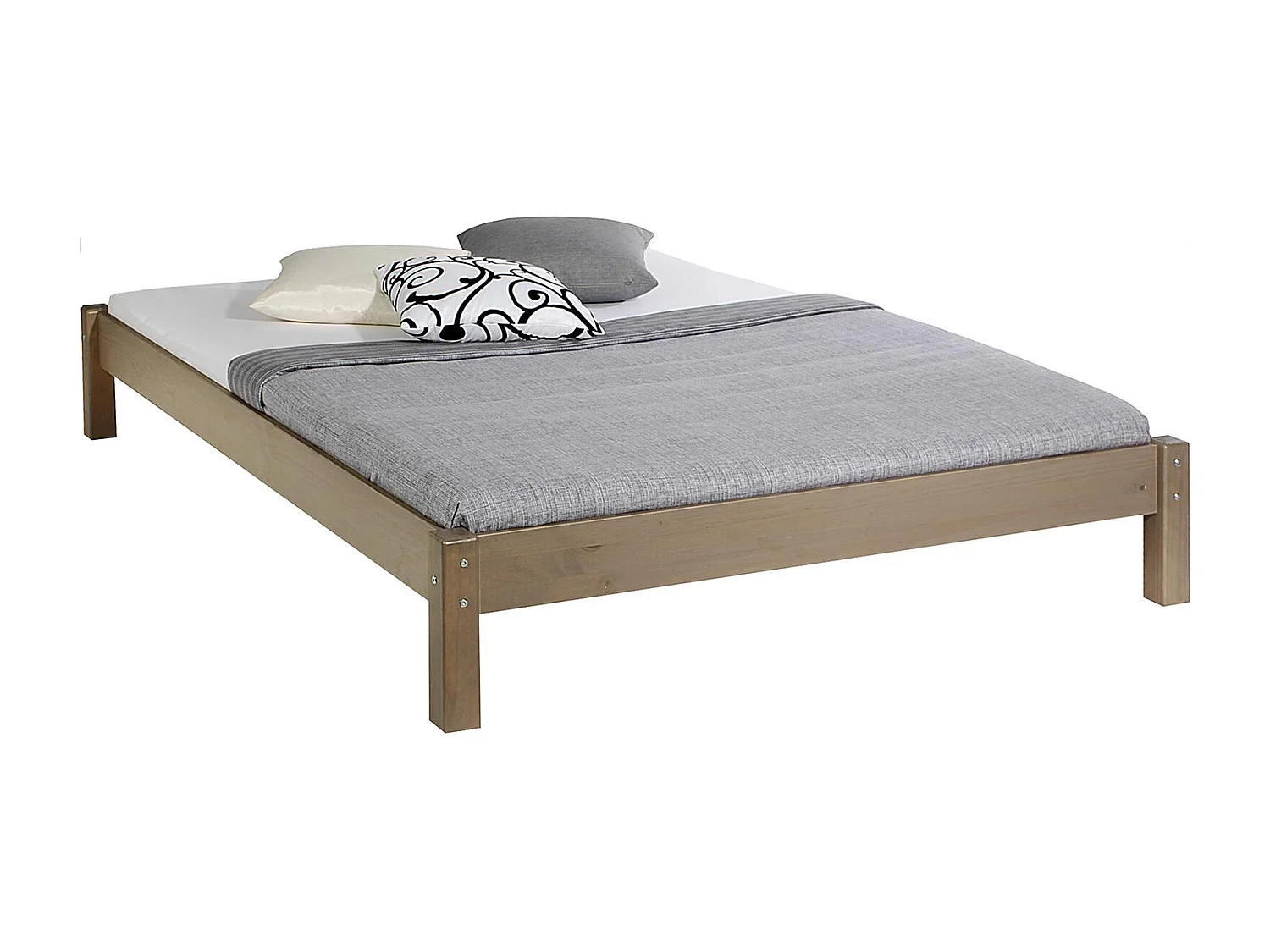 Lit futon double pour adulte TAIFUN 140 x 190 cm, 2 personnes, 2 places, pin massif lasuré taupe
