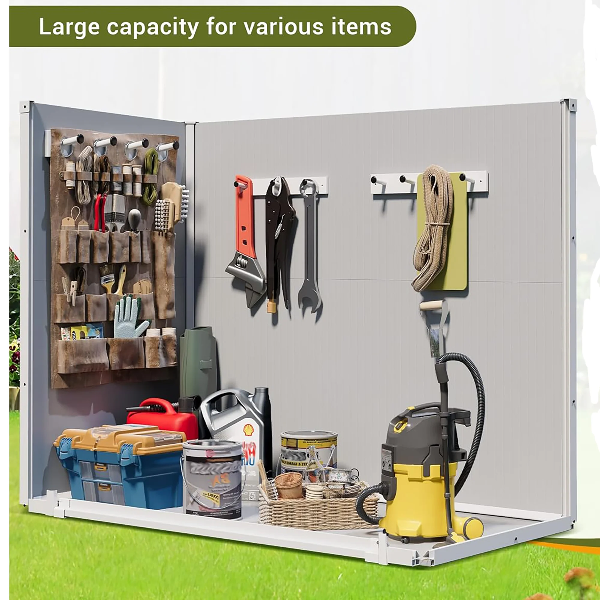 5'��3' Outdoor Storage Shed, Resin Storage Cabinet, Garden Tool Shed with Double Lockable Doors, Organizer Cabinet for Patio Yard, Gray - Image 10