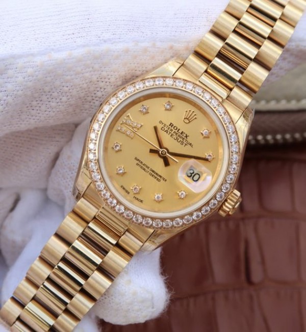 Replica Rolex DateJust 31mm Diamonds Bezel/Markers RG Gold Dial Bracelet A2235 - Elite Watch Atelier