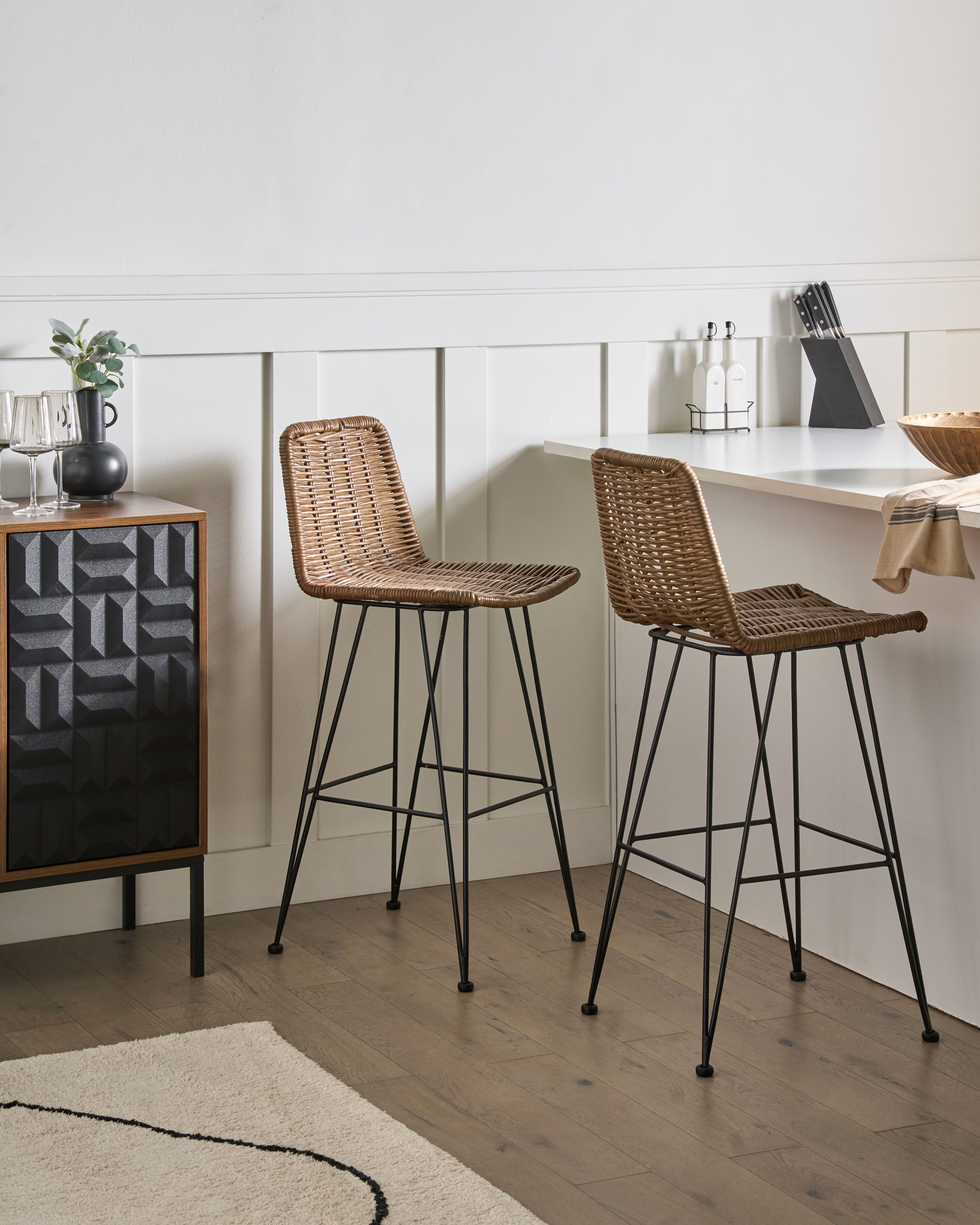 Set of 2 Bar Chairs CASSITA Rattan Brown