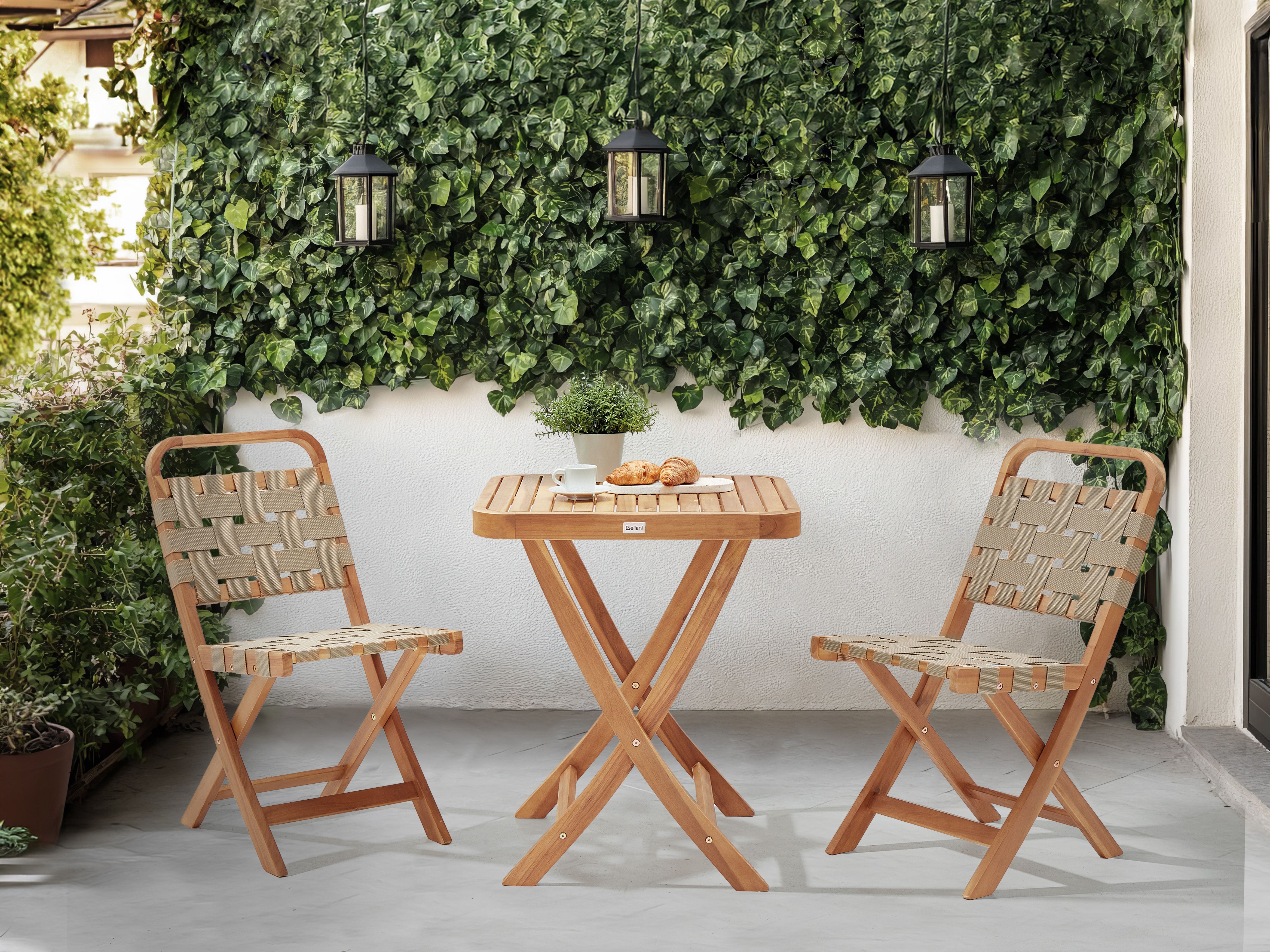Bistro Set Folding CALCIANO Certified Acacia Wood Brown
