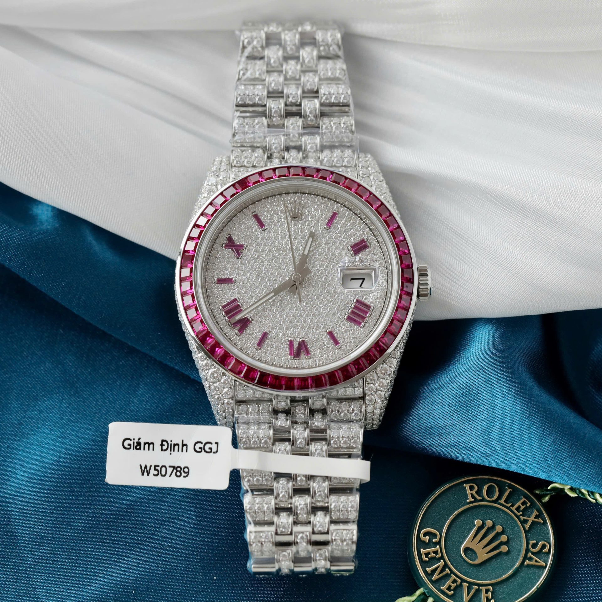 Rolex DateJust Copies Watches Ruby + Diamond Moissanite Custom 41mm - Elite Watch Atelier