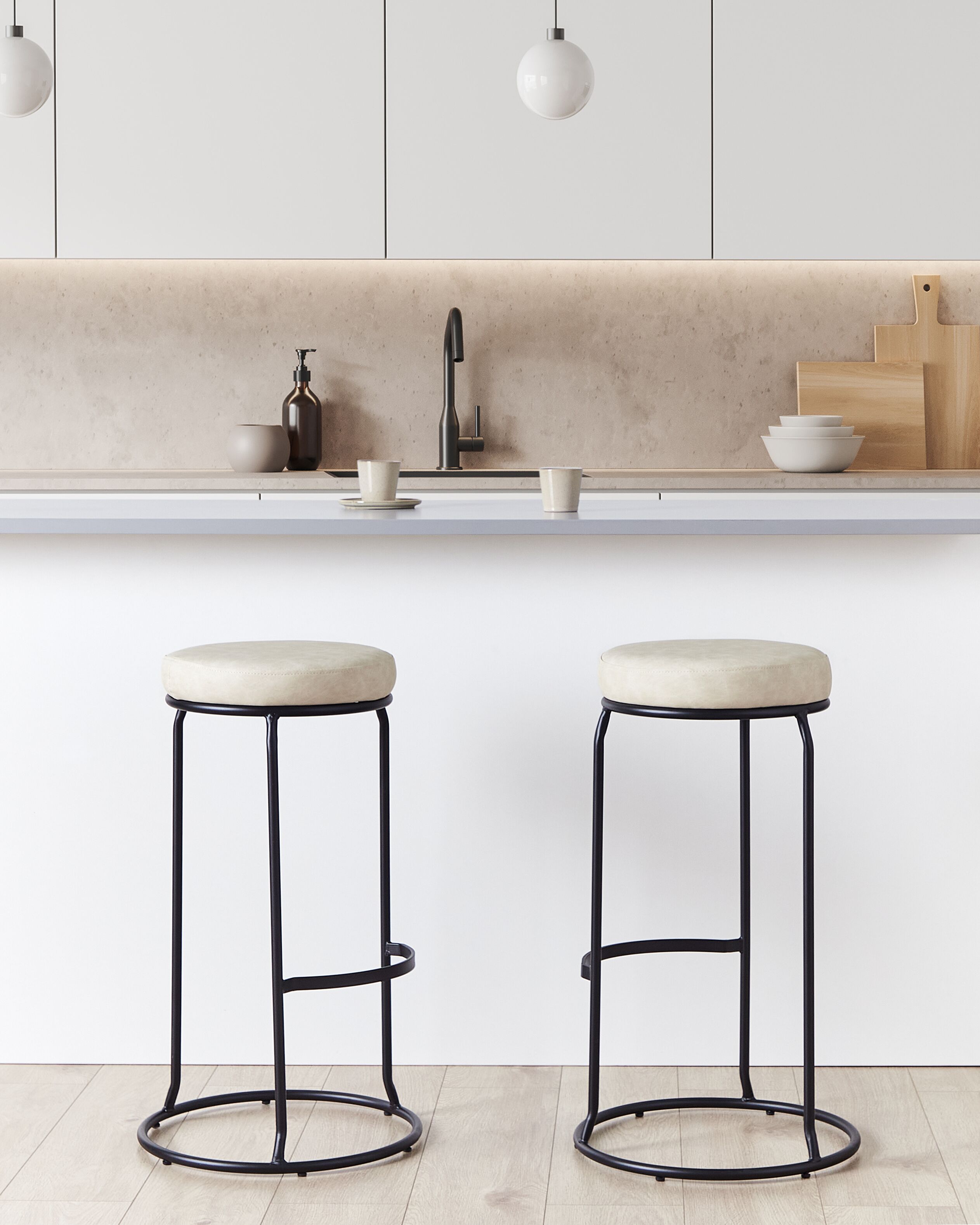 Set of 2 Bar Stools MILROY Faux Leather Light Beige