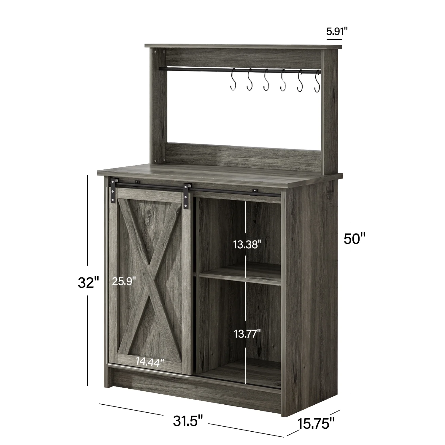 Catrimown Coffee Bar Cabinet, Barn Door Sideboard Buffet Cabinet with Storage, White - Image 20