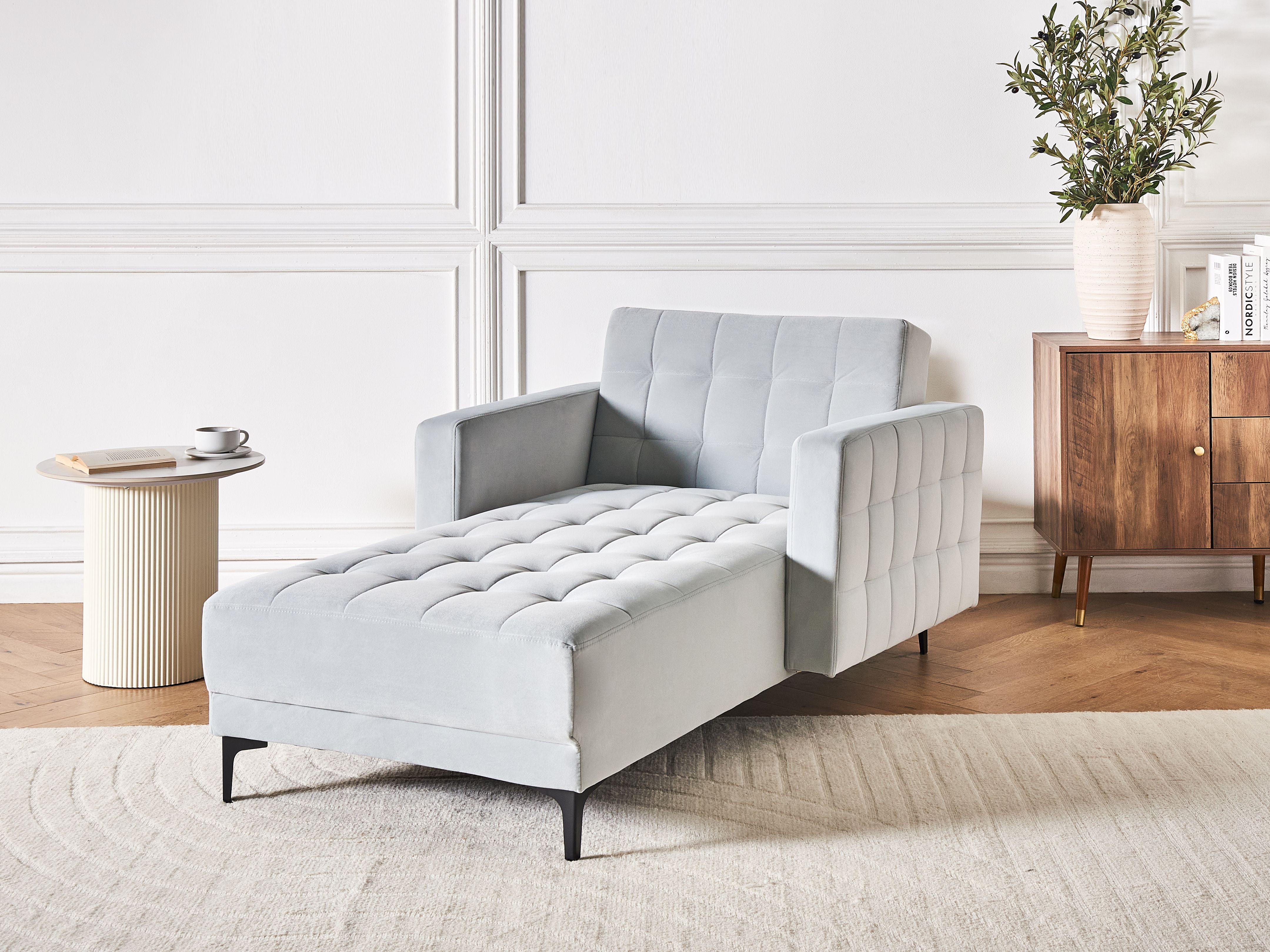 Chaise Longue ABERDEEN Velvet Light Grey
