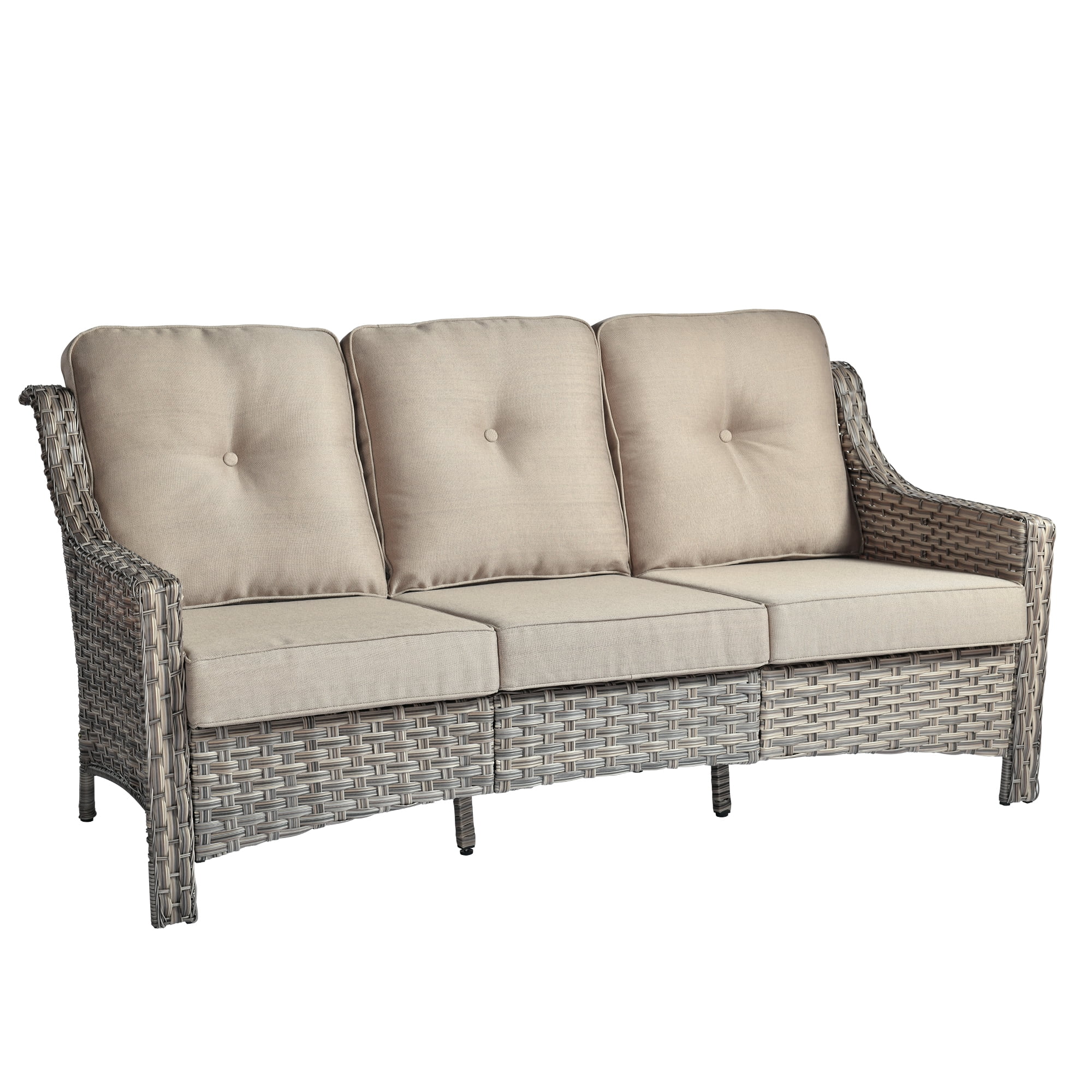 Ovios Outdoor Patio Sofa 3-Seater with Cushions All-Weather Wicker Rattan Couch for Garden, Porch, or Backyard - Image 25