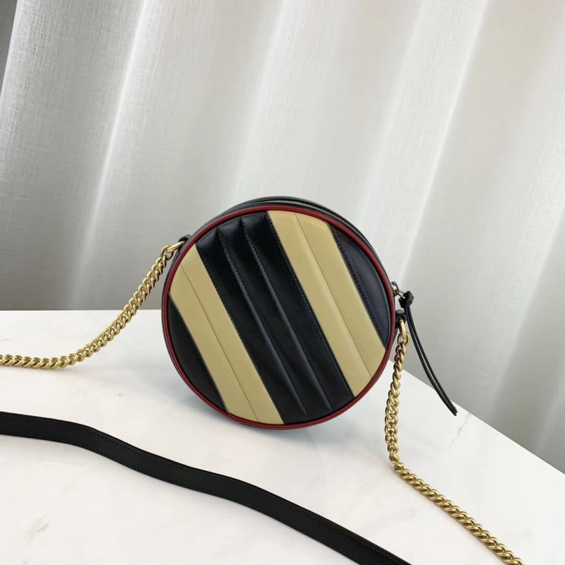 Replica Gucci Gg Marmont Mini Round Shoulder Bag 550154 Beige/Black1:1High-quality replica