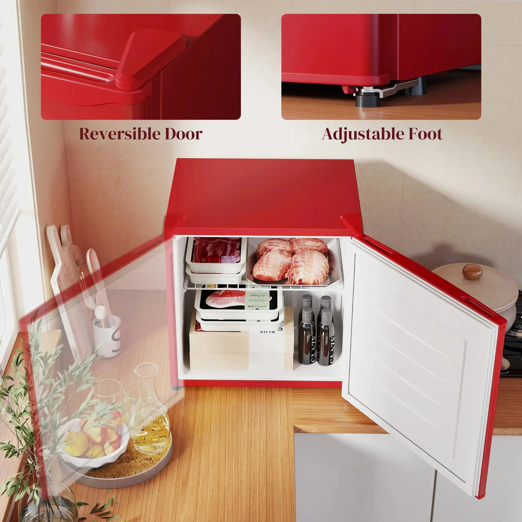 Resenkos 1.1 Cu.Ft Countertop Mini Freezer, Compact Upright Freezer with Removable Shelves, Red - Image 12