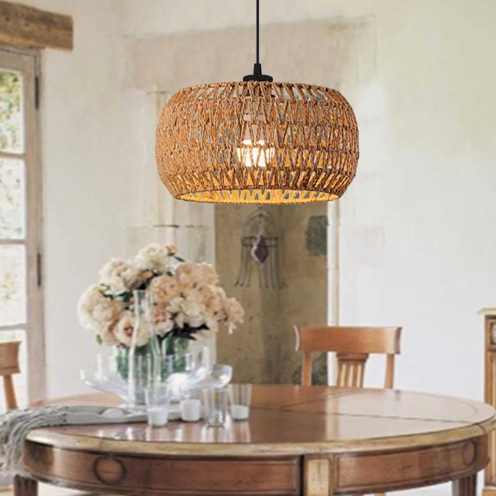 1-Light Pendant Light with Ratten Woven Shade
