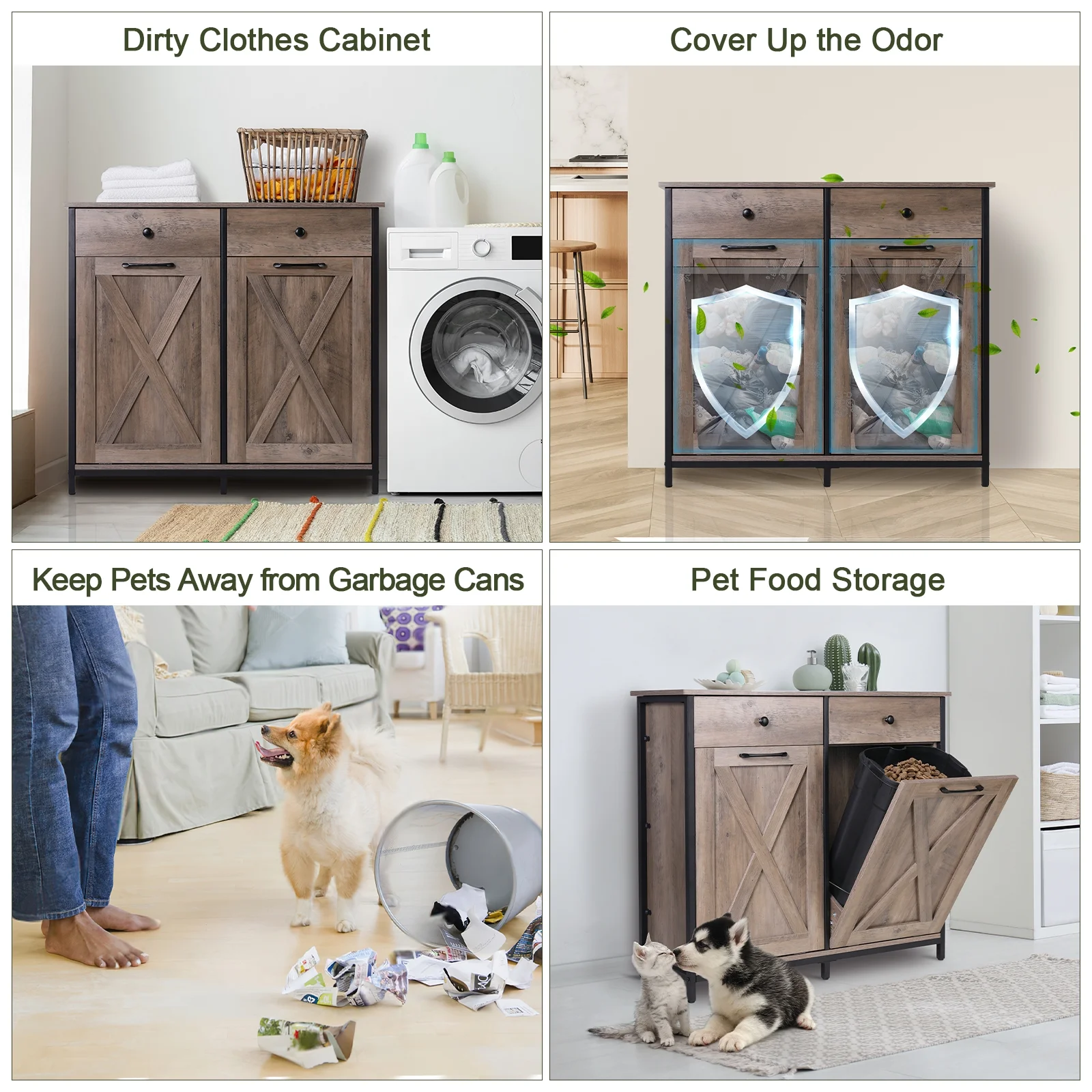 Pirecart 20 Gallon Double Tilt Out Trash Cabinet Wood Hidden Storage Cabinet, Recycling Cabinet with 2 Drawers, Black - Image 14