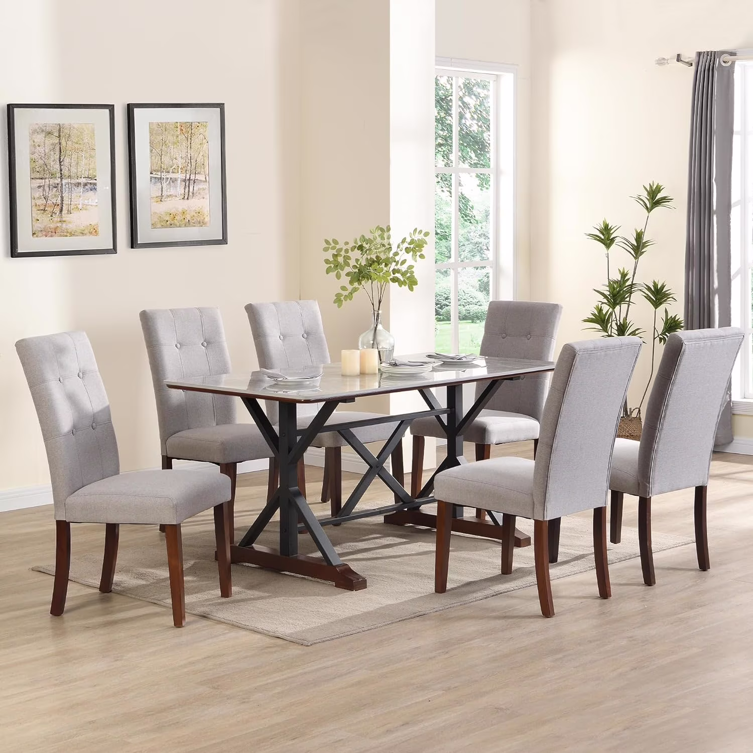 Sumdeal 5-Piece Farmhouse Dining Table Set, Wood Round Extendable Dining Table and 4 Upholstered Dining Chairs (Espresso-1Table 4 Chairs) - Image 3