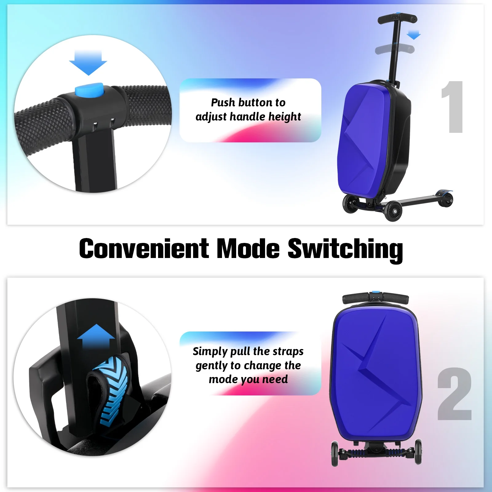 Advwin Scooter Luggage for Kids & Adults, Hardside Ride on Suitcase for Kids Ages 4-15 Multifunctional Lightweight Foldable Carry on Luggage with Wheels Ride on for Children Teenagers, Pink - Image 49