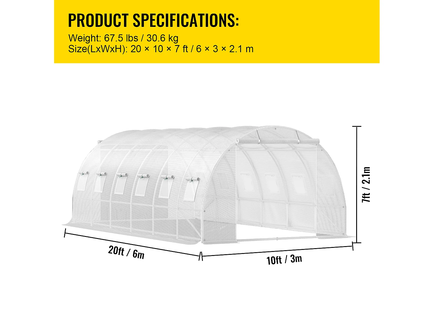 Serre Tunnel de Plain-Pied Ophorn, Cadre Galvanisé, Couverture Imperméable 20x10x7 Pi