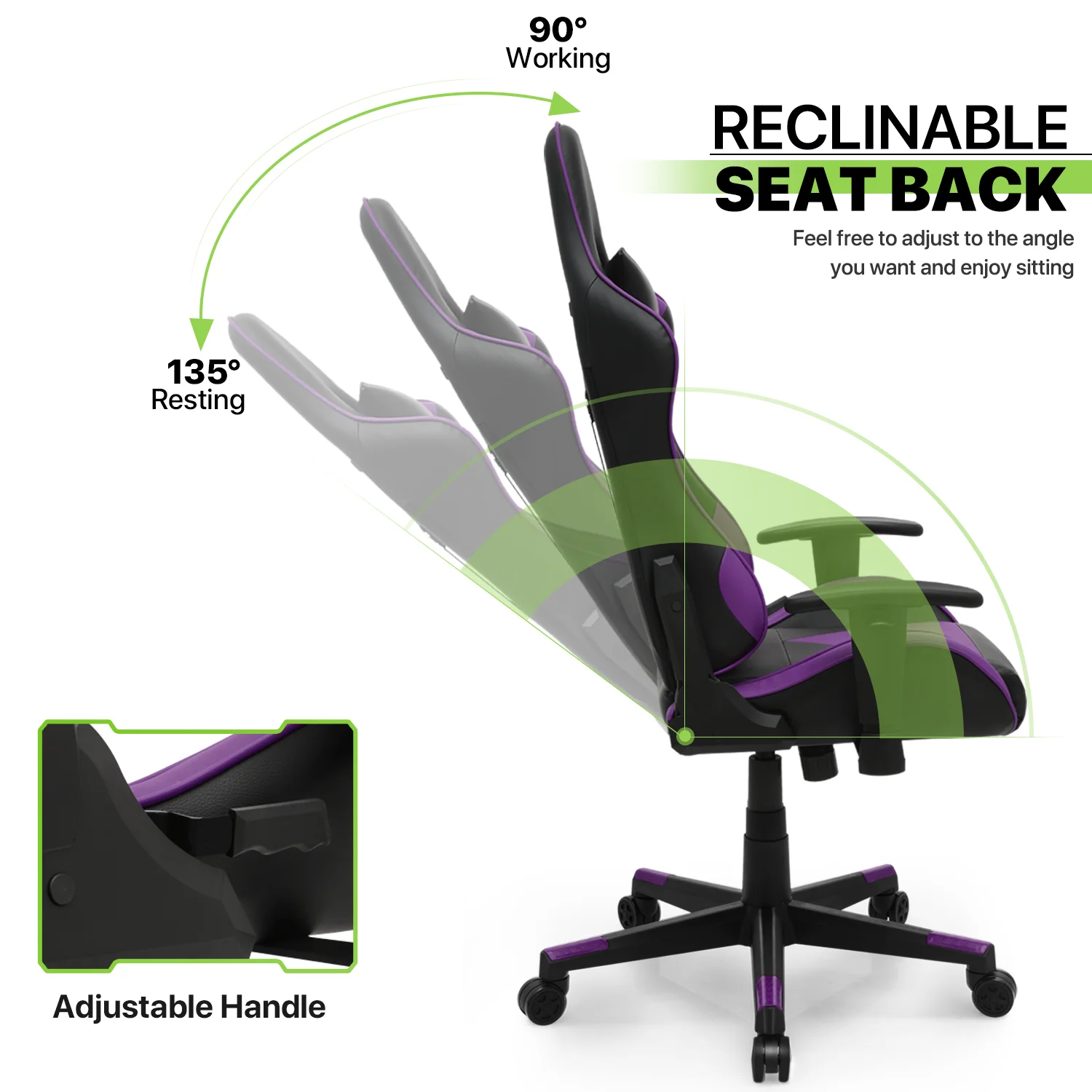 Magshion Ergonomic Gaming Chair, Comfortable Gaming Chair, Computer Chair Leather Desk Chair Adjustable Swivel Gaming Office Chair, Blue - Image 66