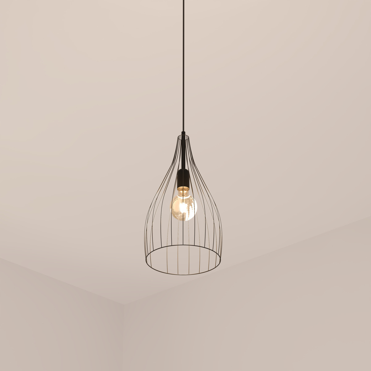 Wire suspension lamp "Rita" Black metal, H.21 cm