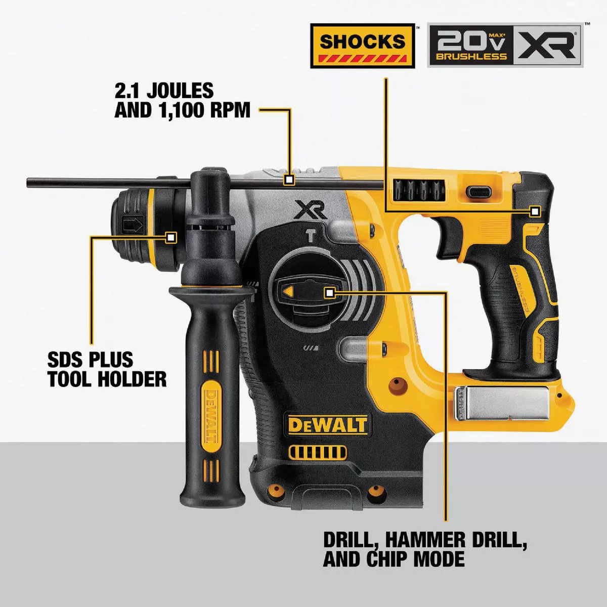 DEWALT 20V MAX XR Brushless 1 In. SDS-Plus L-Shape Cordless Rotary Hammer (Tool Only)