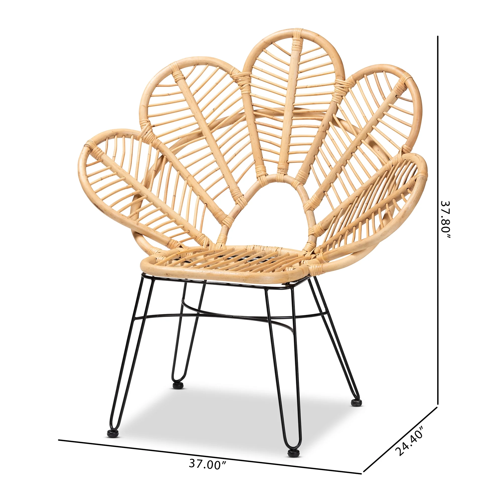 bali & pari Garan Modern Bohemian Natural Brown Rattan and Black Metal Accent Chair - Image 10