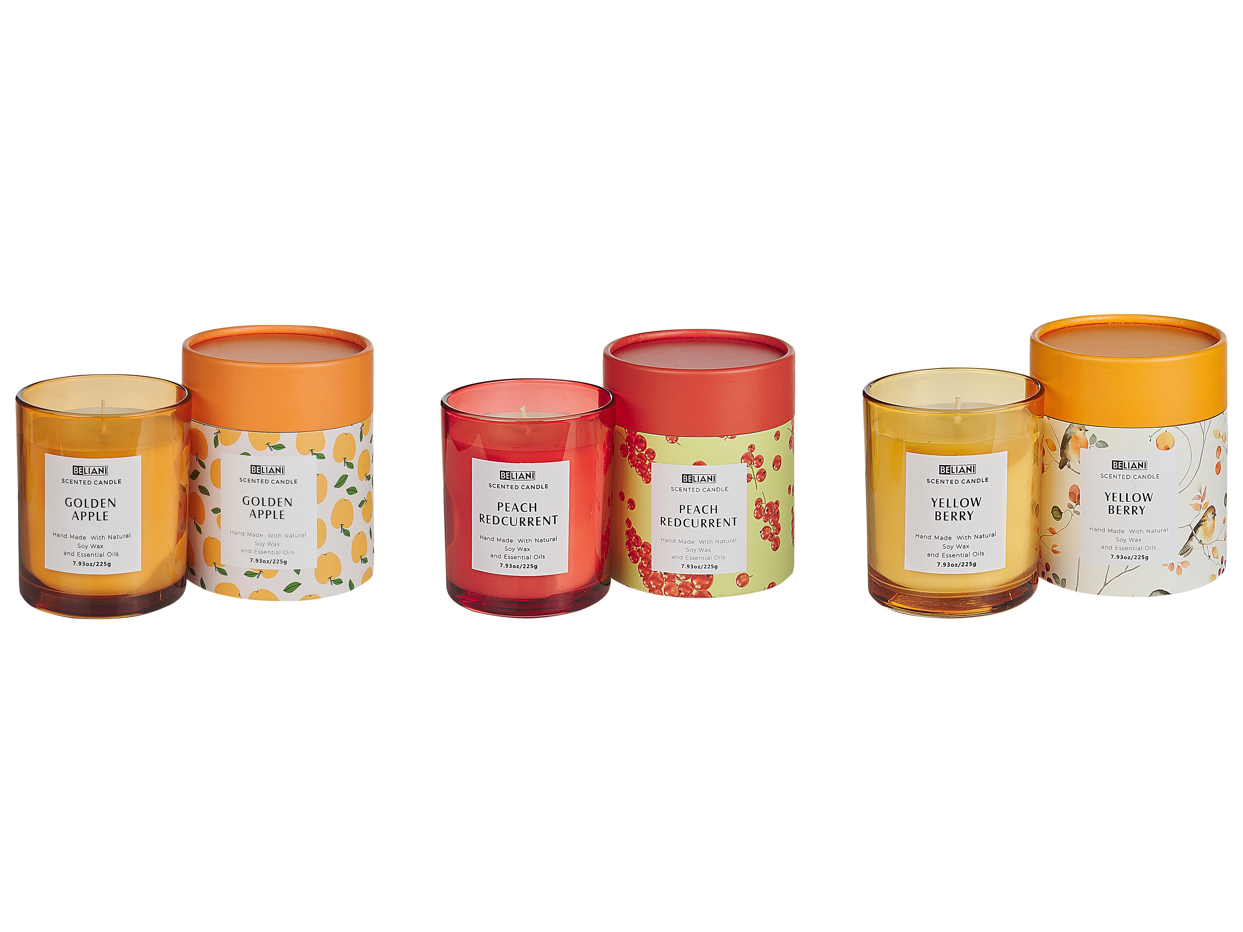 Set of 3 Scented Candles COLORFUL BARREL Soy Wax Fruity Notes
